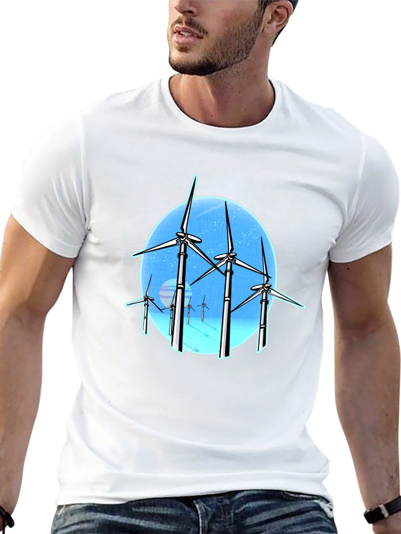 Black Wind Turbine Graphic Tee - Black Cotton Blend view 13