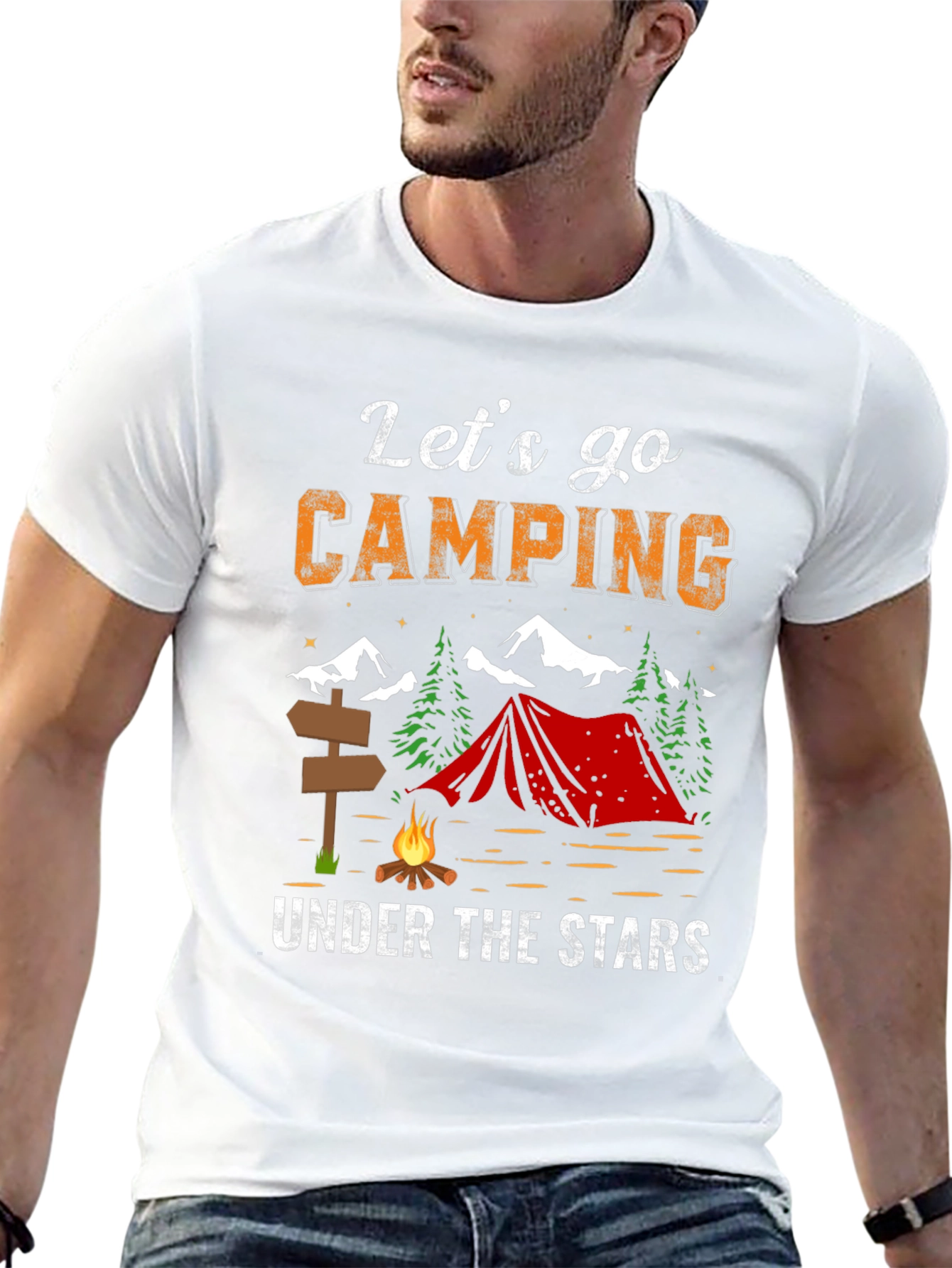 Black Let's Go Camping Under the Stars Black T-Shirt view 13