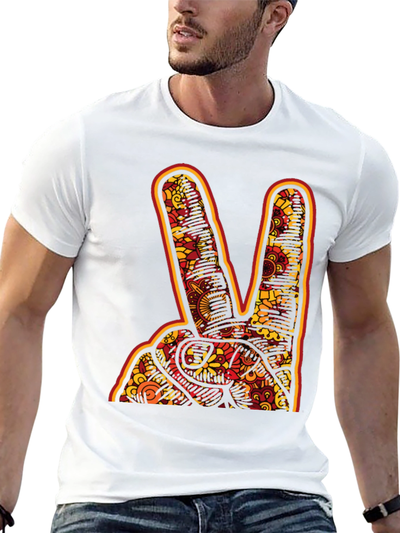 Black Peace Sign Graphic Tee - Bold Patterned Hand view 13