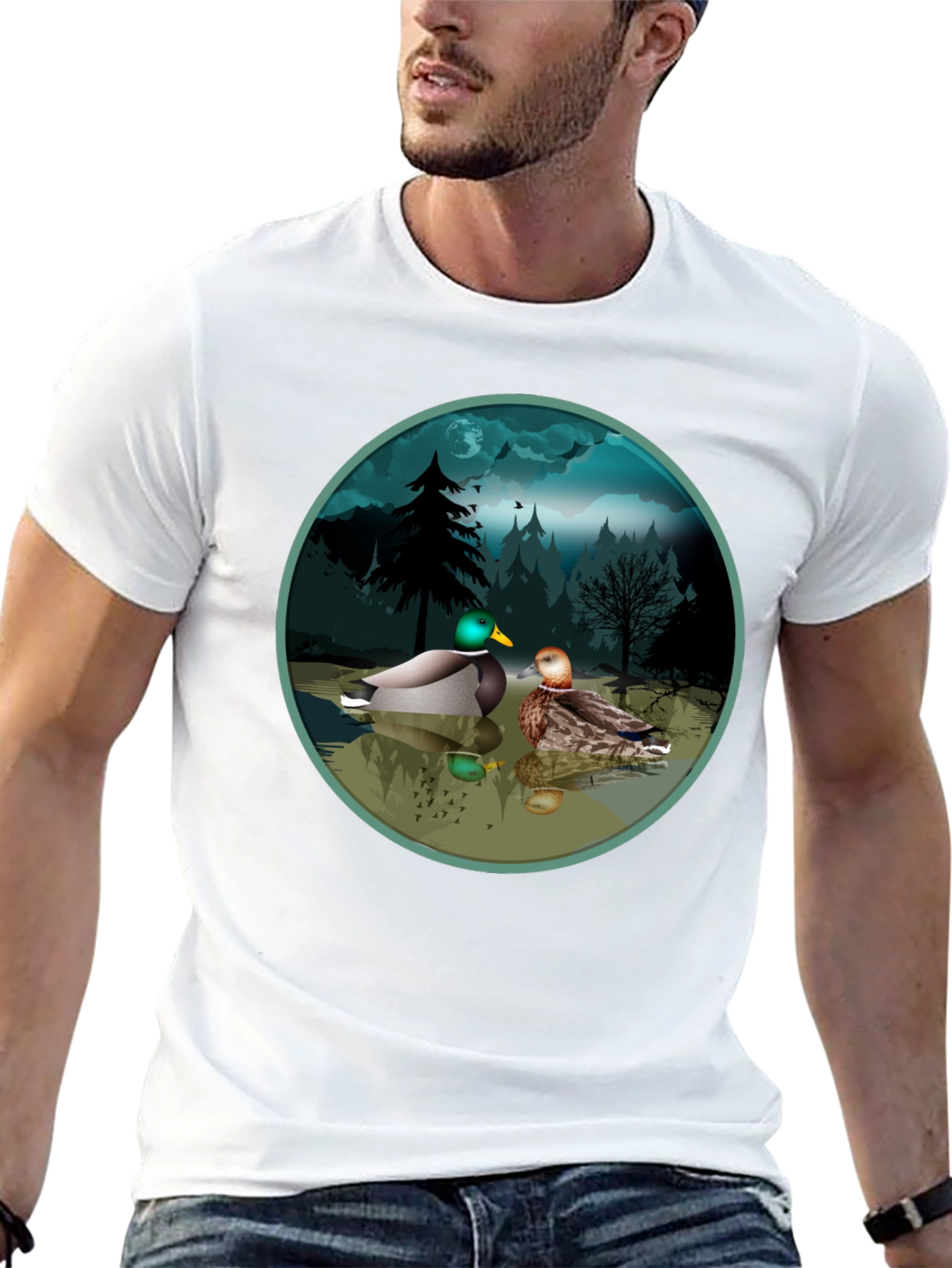 Black Duck Pond Graphic Tee - Black Cotton T-Shirt view 13