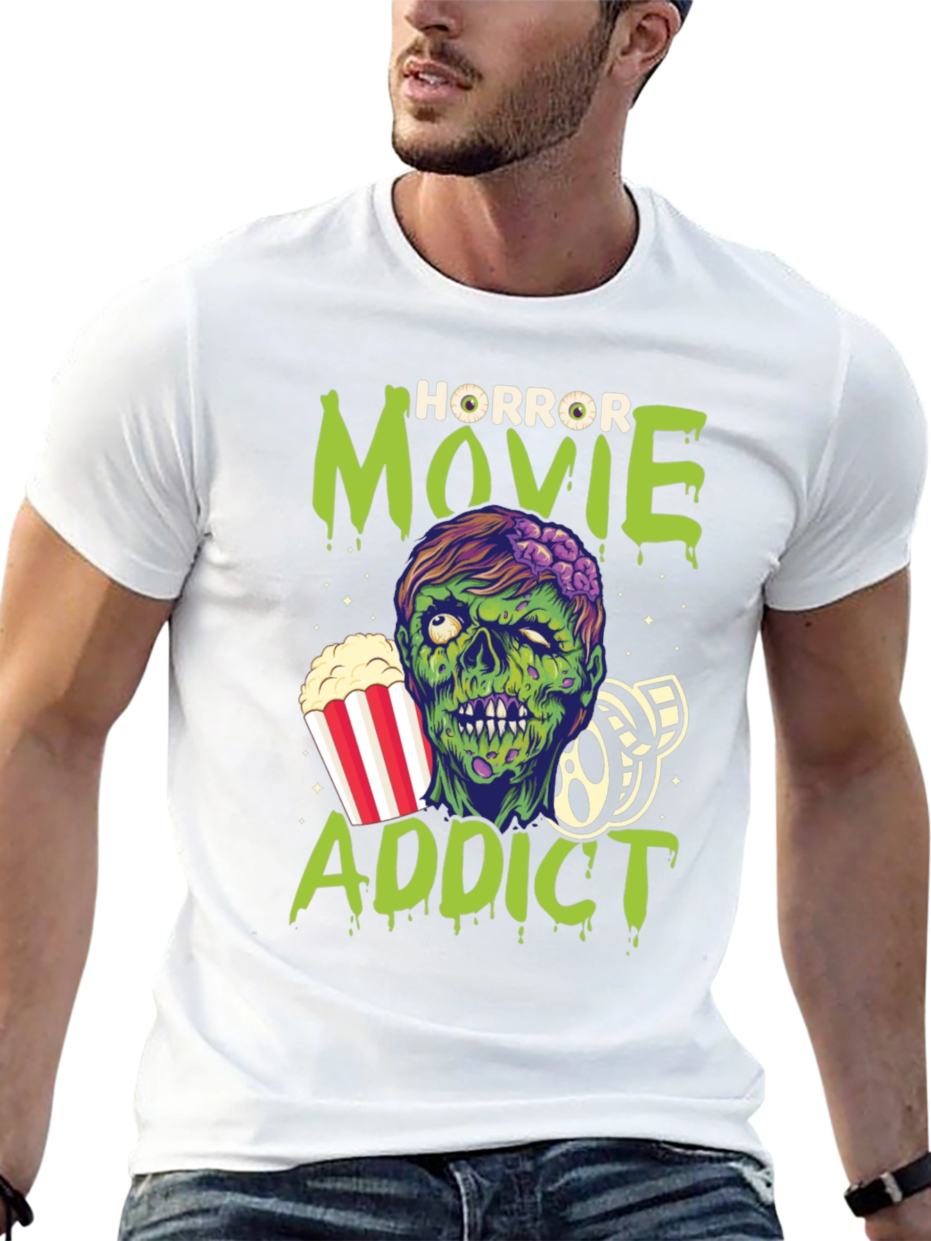 Black Horror Movie Addict Graphic T-Shirt view 13