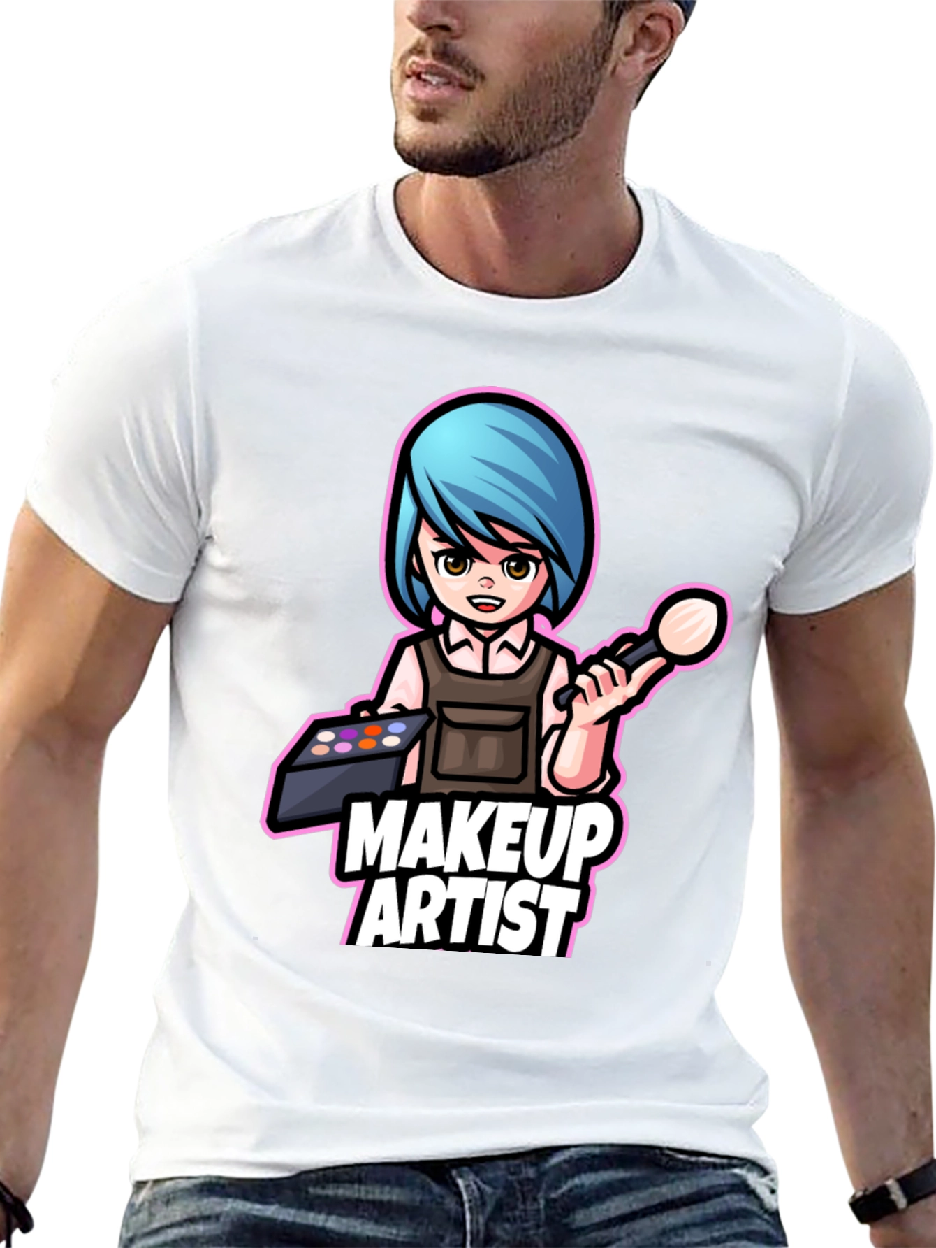 Black Makeup Artist Cartoon Graphic Tee view 13