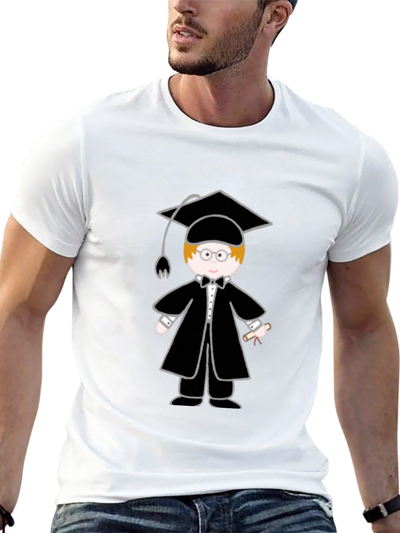 Graduation Cartoon Graphic T-Shirt - Black - 13