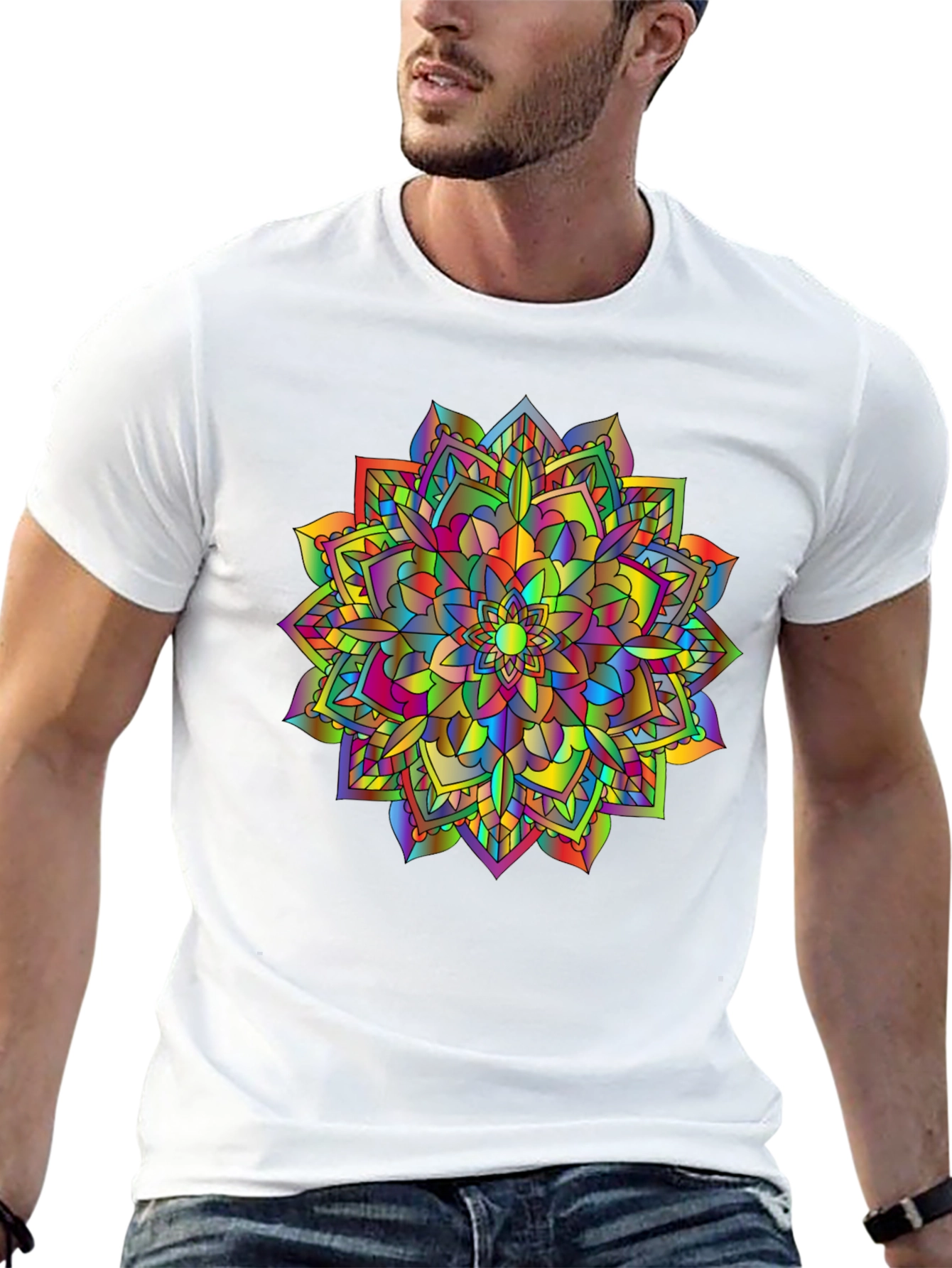 Black Rainbow Mandala T-Shirt - Vibrant Graphic Tee view 13