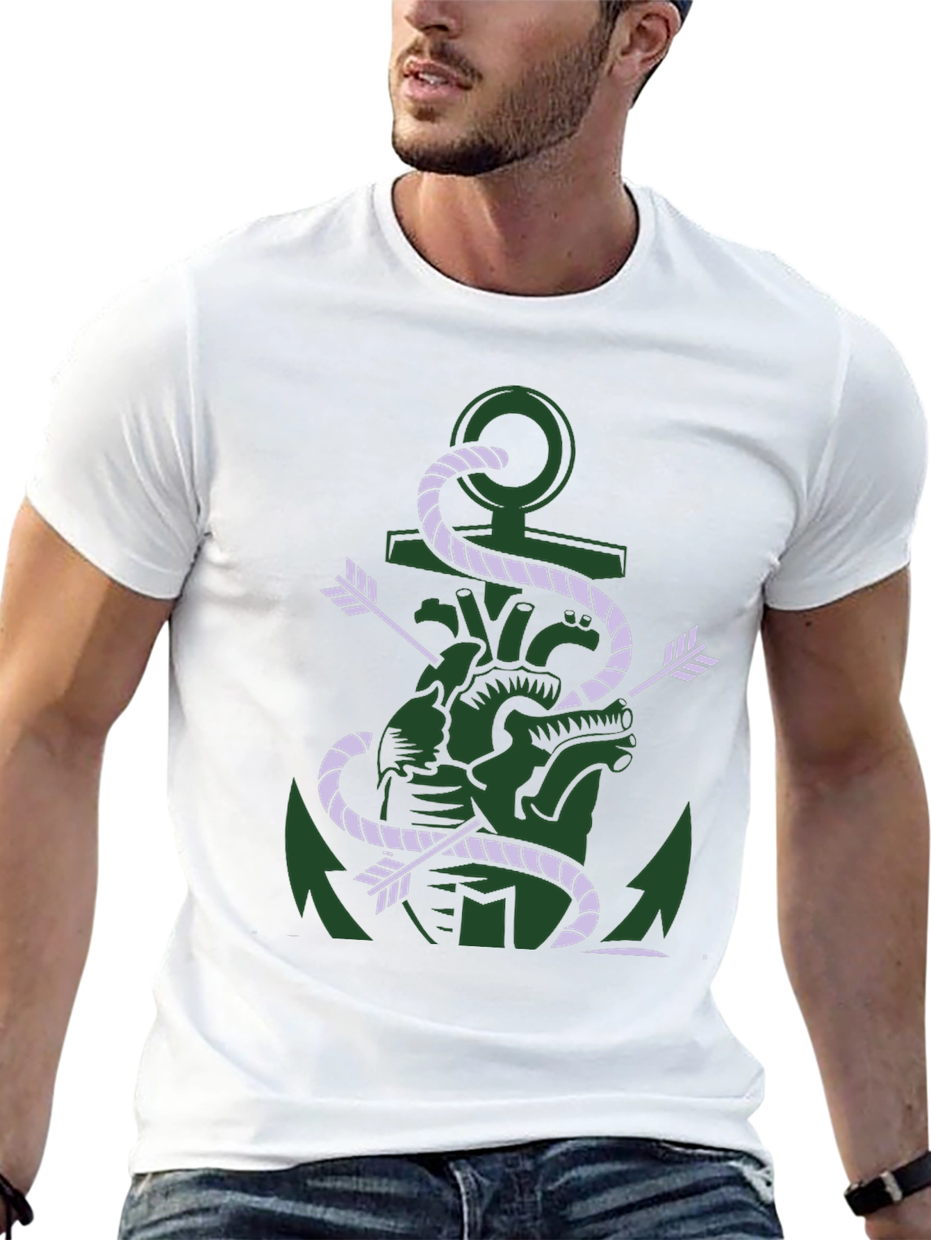 Black Anchor & Heart Graphic T-Shirt - Unique Design view 13