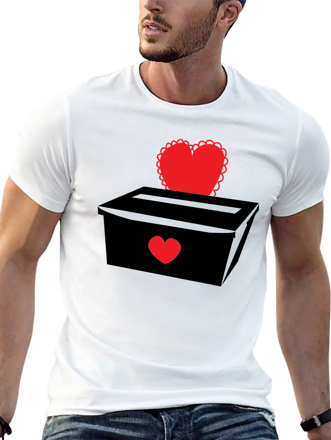 Black Heart Box Graphic T-Shirt - Romantic Valentine's Day Tee view 13