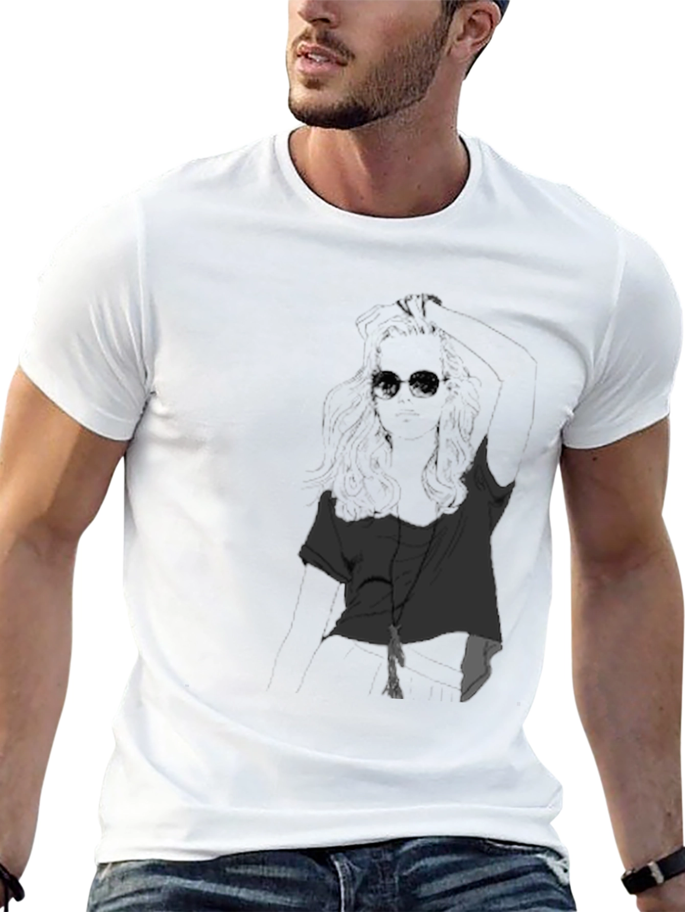 Black Cool Graphic Tee - Woman with Sunglasses Black T-Shirt view 13