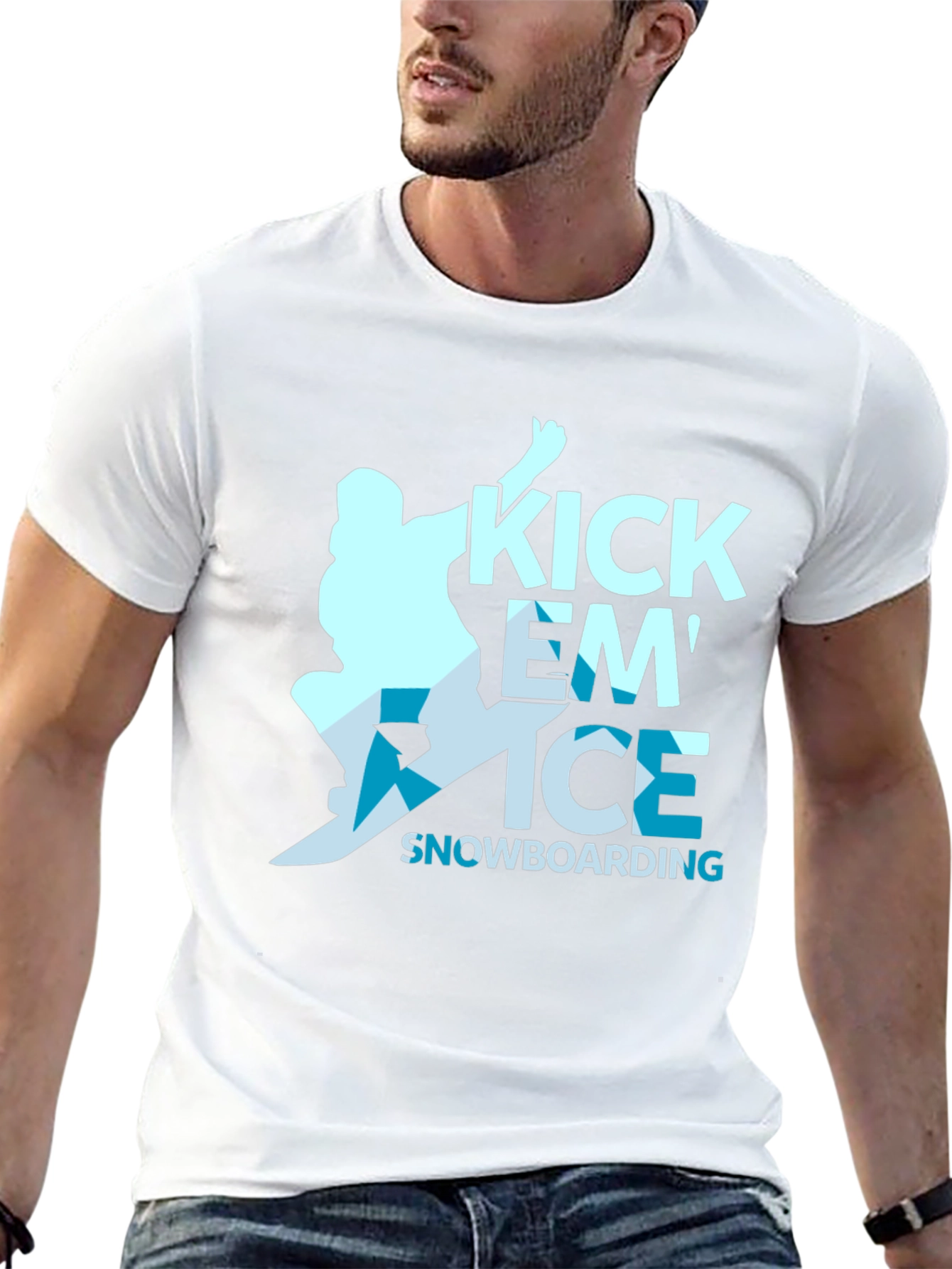 Black Kick Em' Ice Snowboarding Black T-Shirt view 13