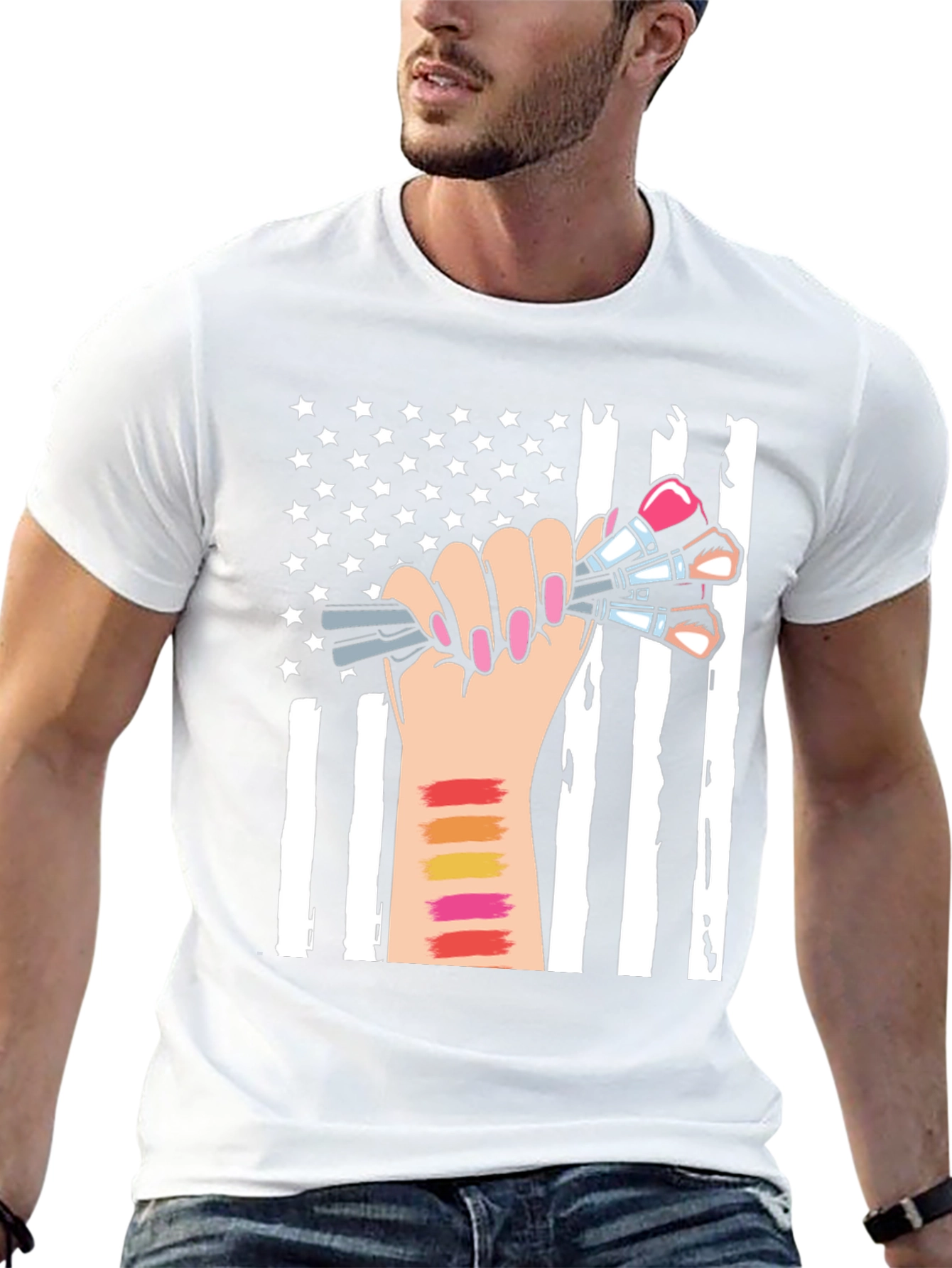 Black Makeup Artist American Flag T-Shirt view 13