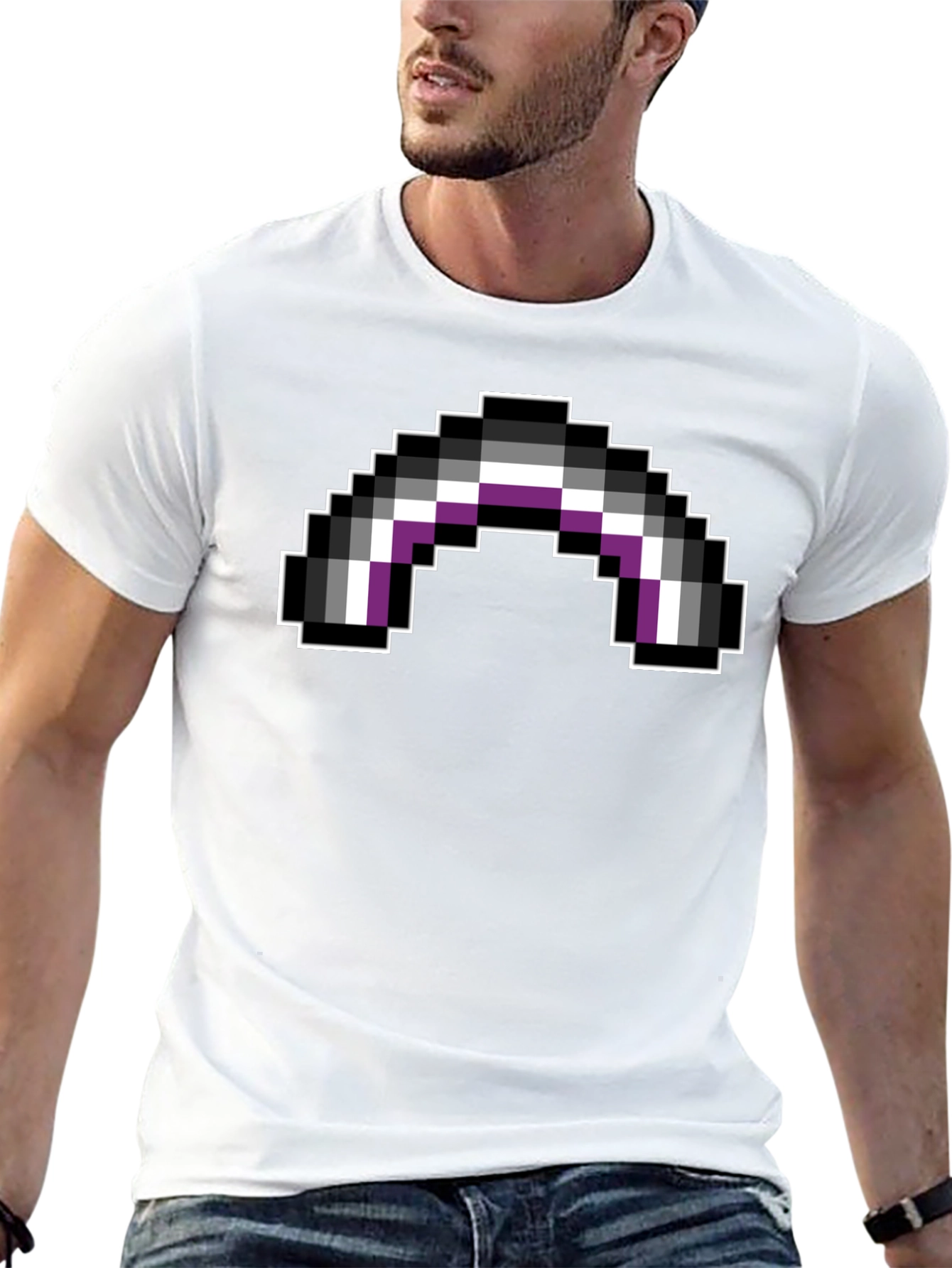 Black Asexual Pride Flag Pixel Art Black T-Shirt view 13