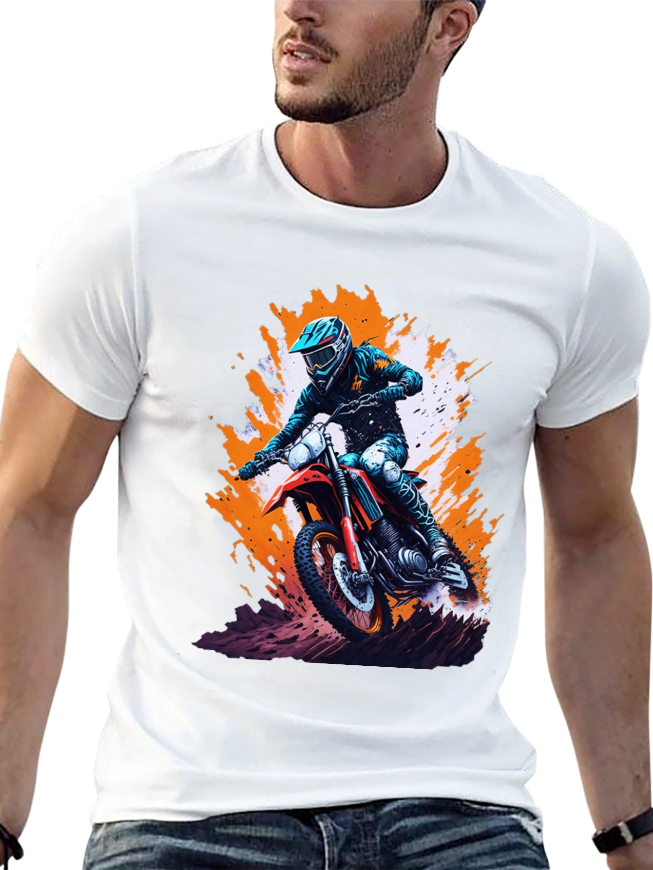 Black Motocross Rider Graphic Tee - Black Cotton Blend Shirt view 13
