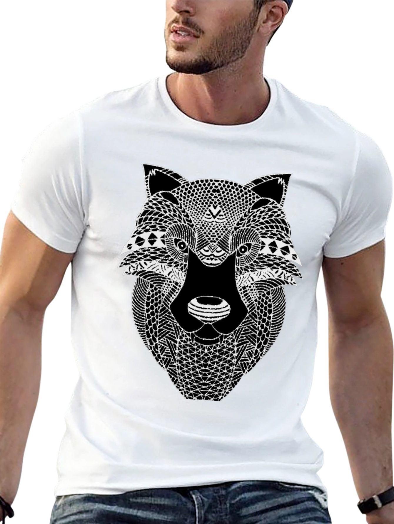 Black Wolf Graphic Print Men's Black T-Shirt view 13