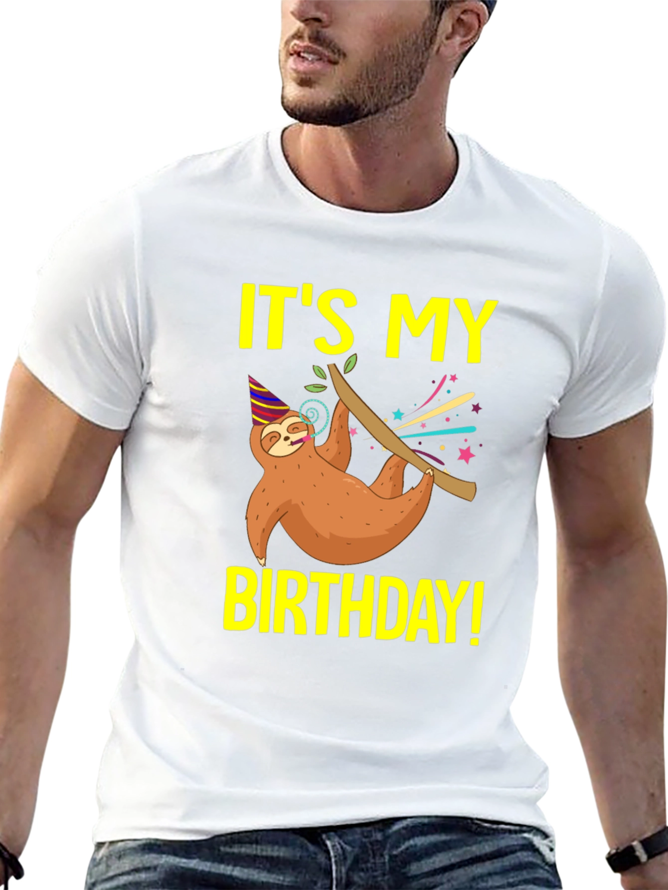 Black It's My Birthday Sloth T-Shirt - Fun Birthday Gift view 13