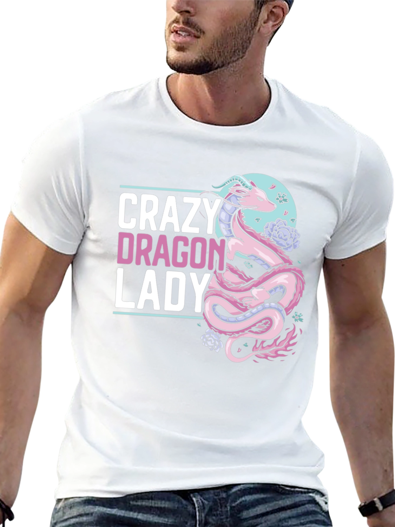 Black Crazy Dragon Lady T-Shirt - Unique Graphic Tee view 13