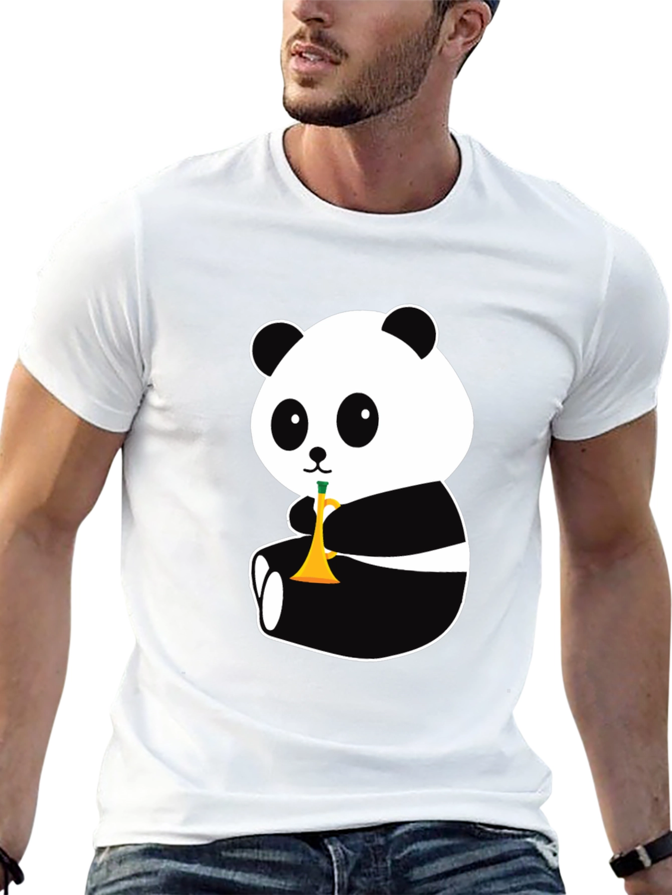 Black Panda Trumpet Black T-Shirt - Cute Cartoon Design view 13