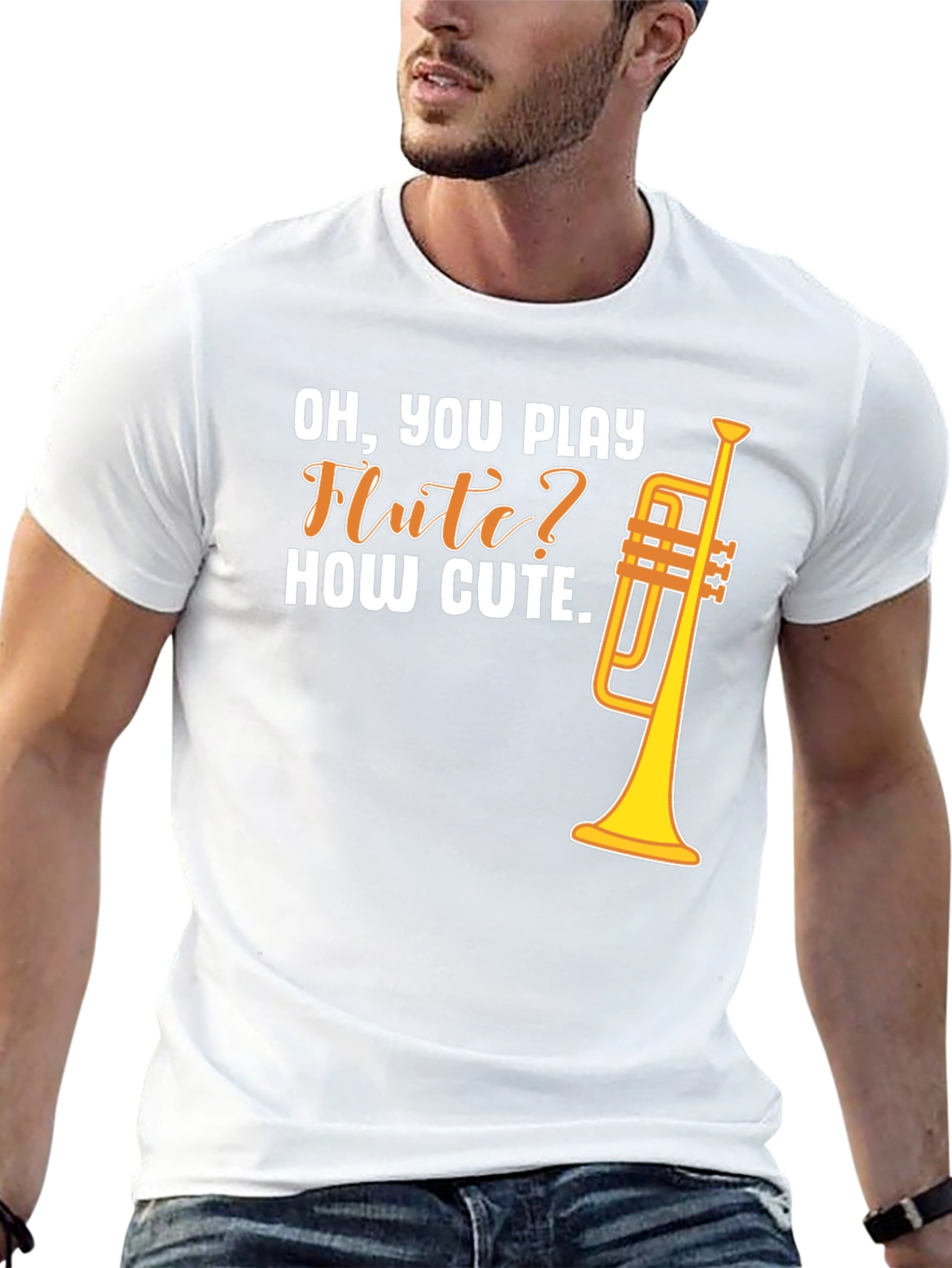 Black Funny Trumpet T-Shirt - "Oh, You Play Flute?" view 13