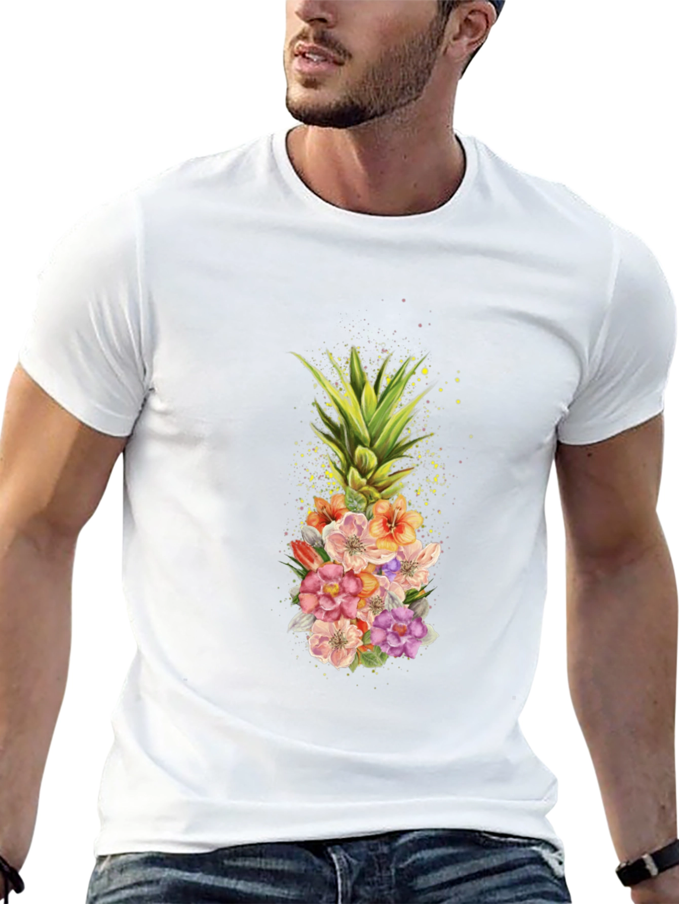 Black Floral Pineapple Graphic T-Shirt - Black view 13