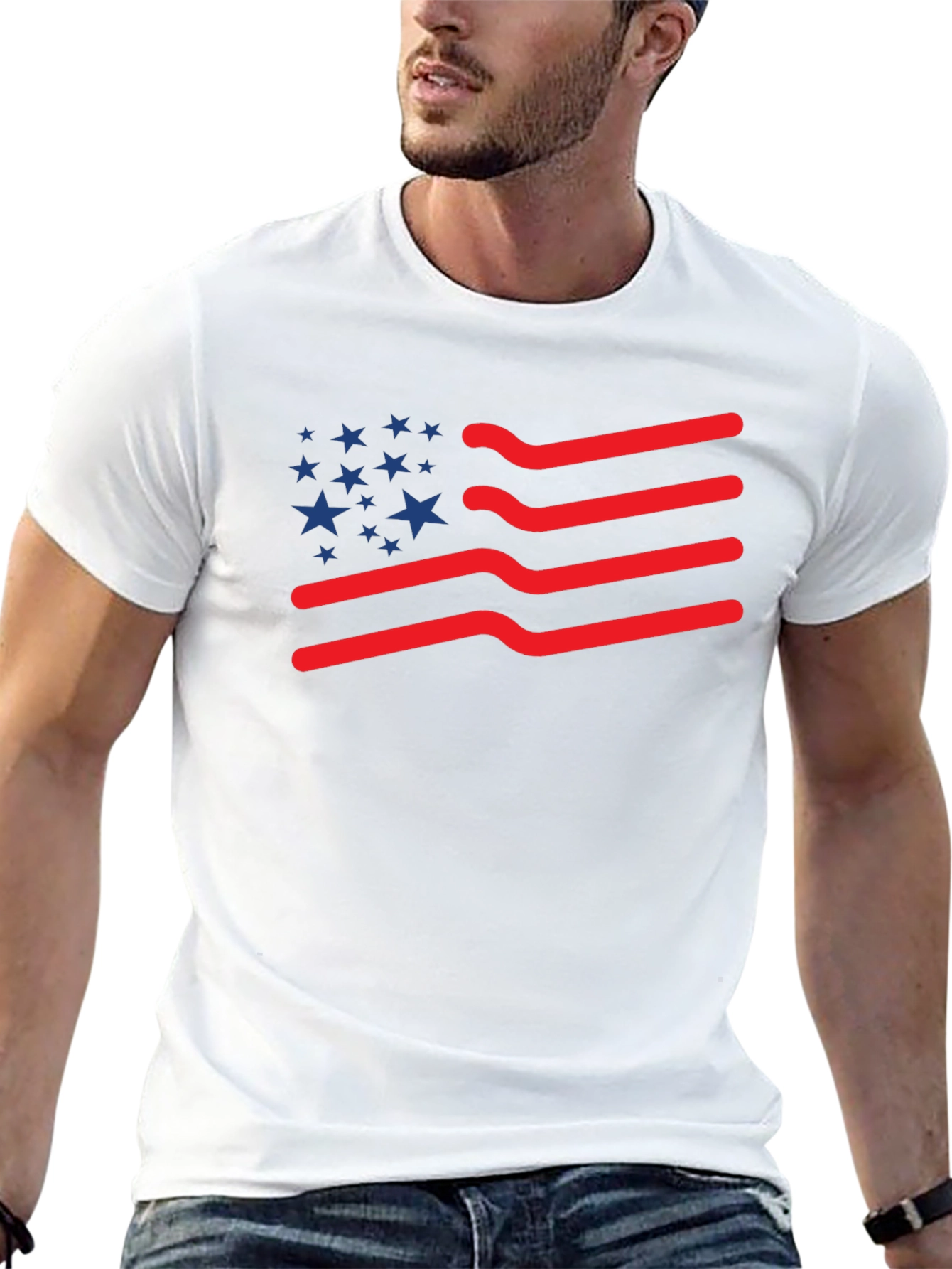 Black American Flag T-Shirt: Patriotic Wavy Stripes and Stars Tee view 13