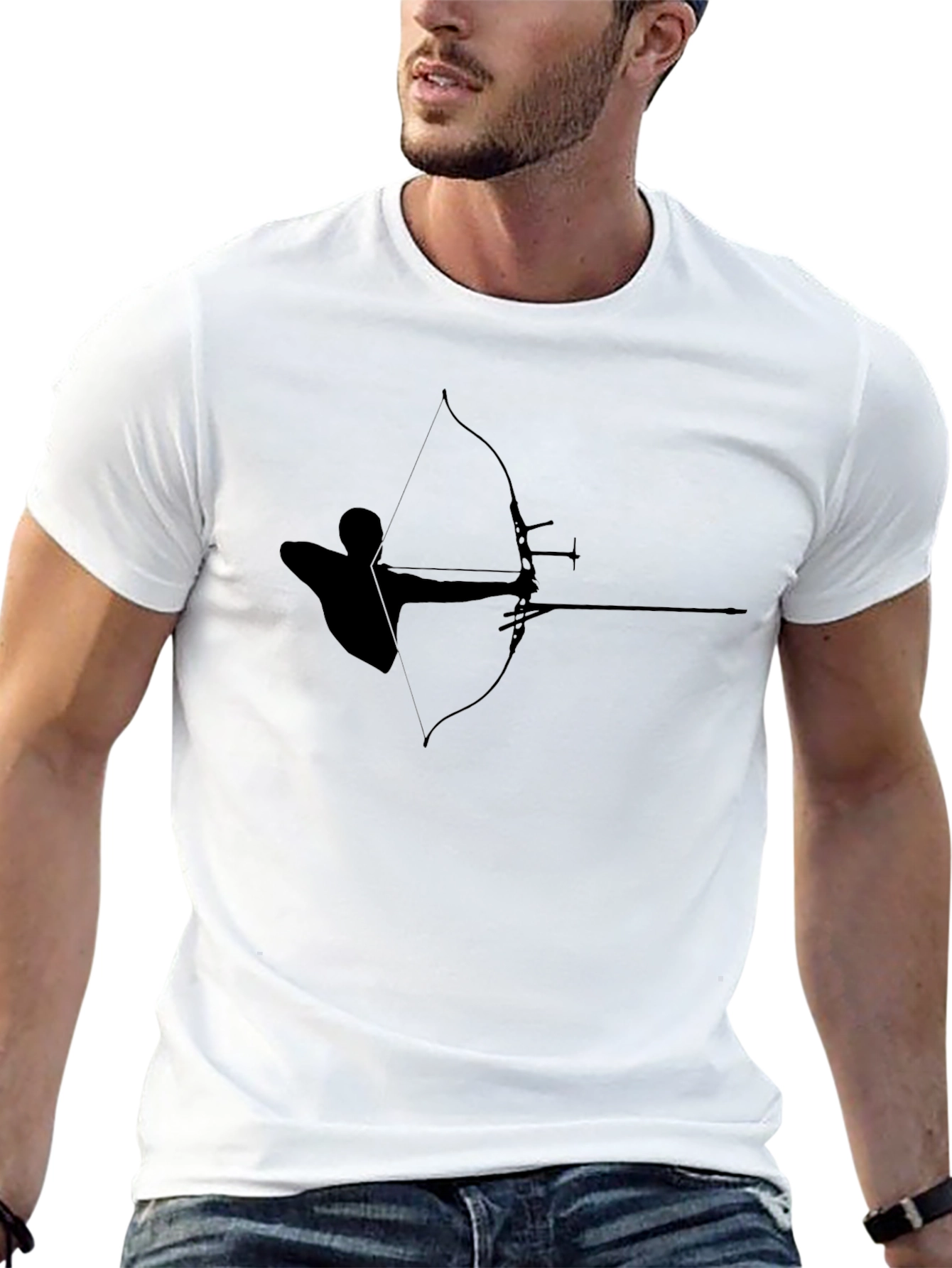 Black Archery Silhouette Graphic Tee - Black Cotton T-Shirt view 13