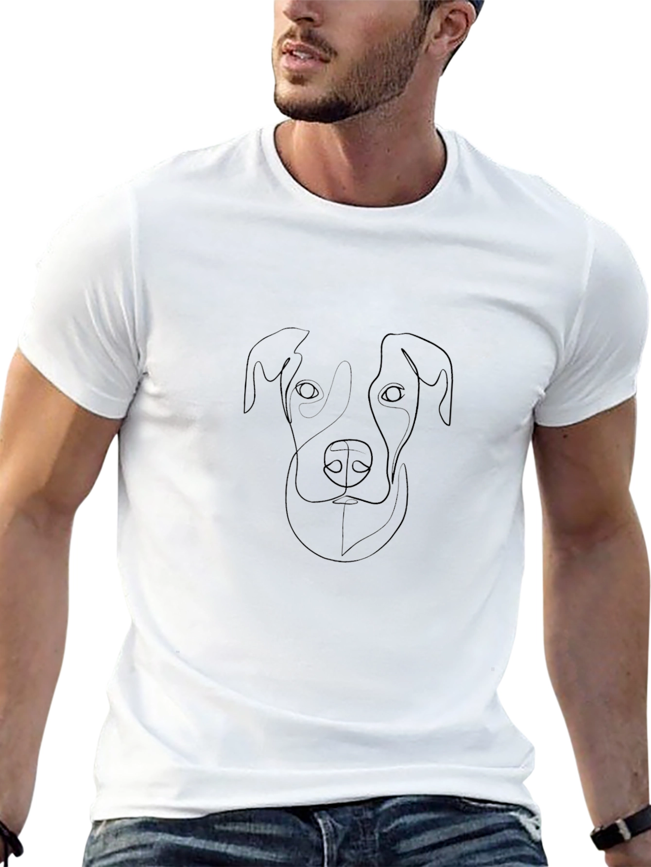 Black Modern Dog Outline Black T-Shirt - Unisex Casual Wear view 13