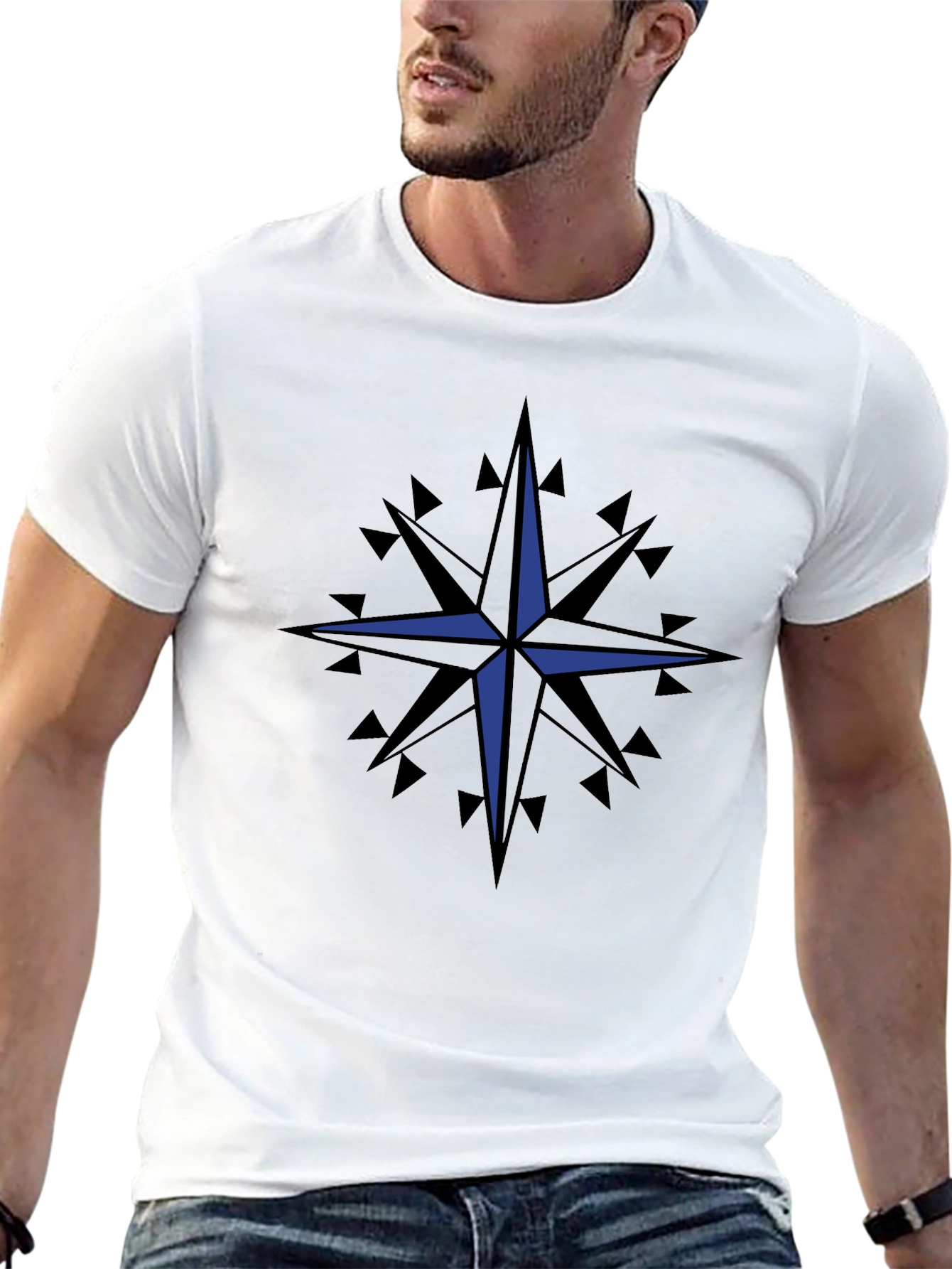 Black Compass Rose Graphic T-Shirt - Classic Nautical Style view 13