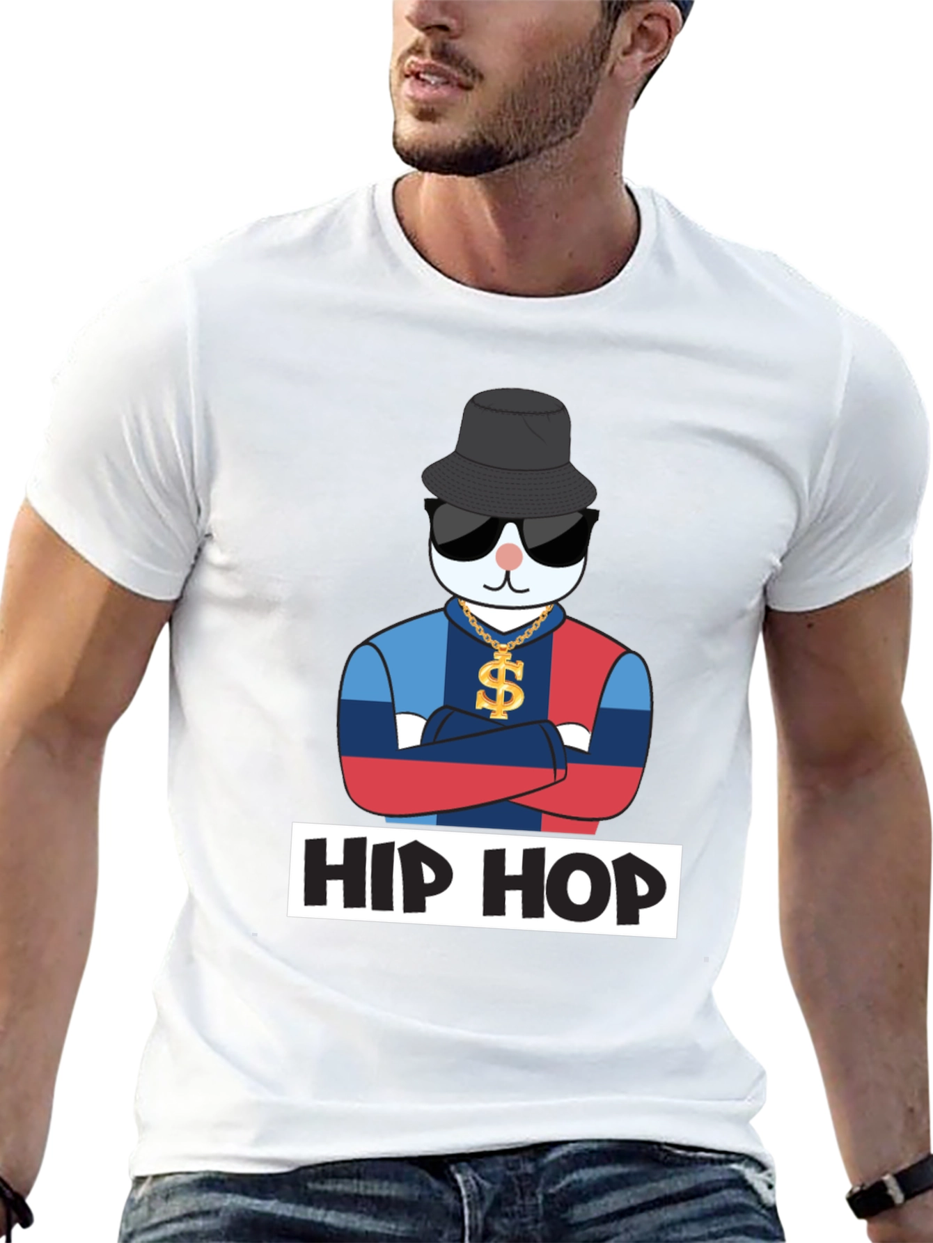 Black Hip Hop Cat T-Shirt, Fun Design view 13