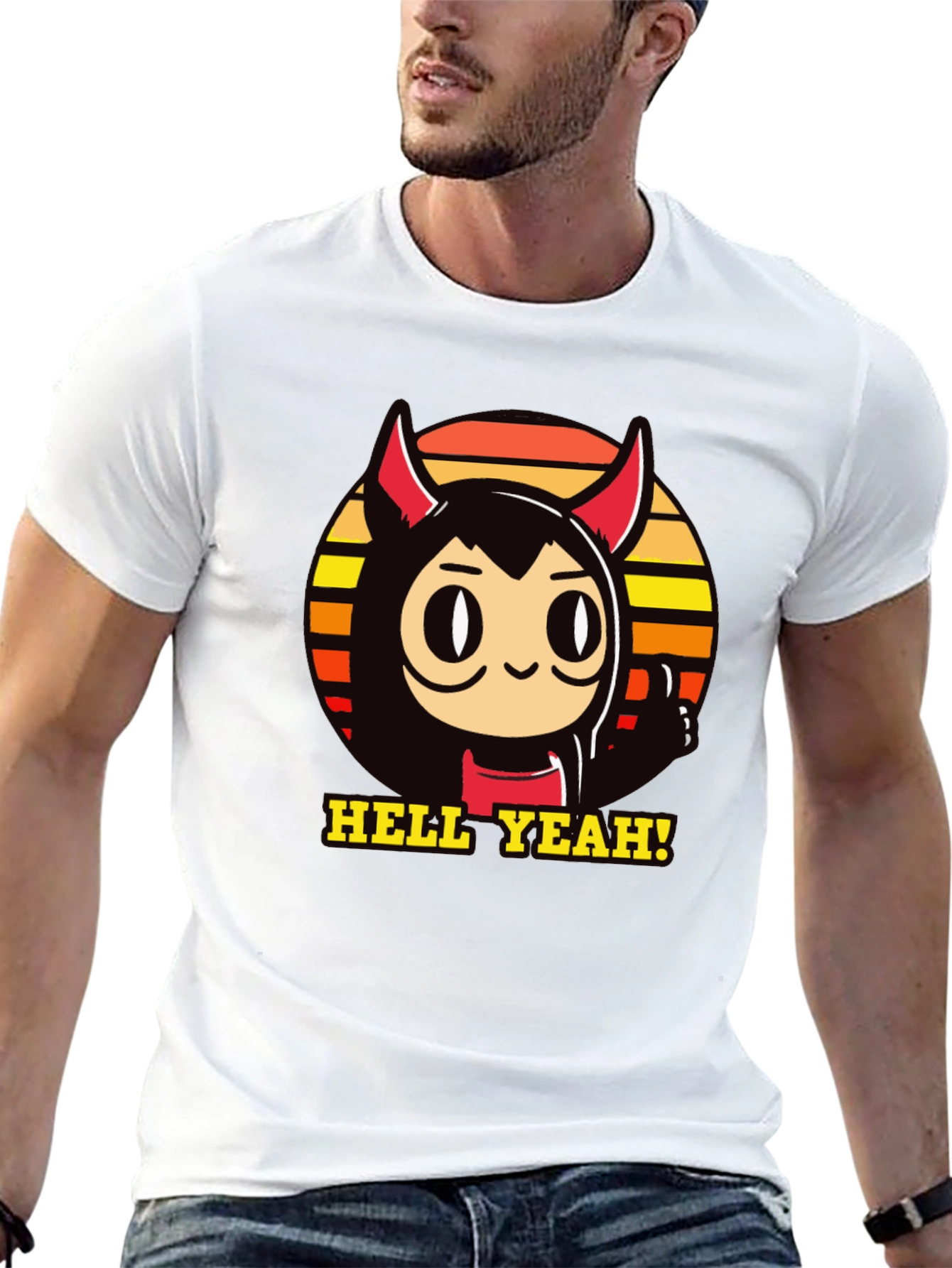 Black Hell Yeah Devil Cartoon Graphic Tee view 13