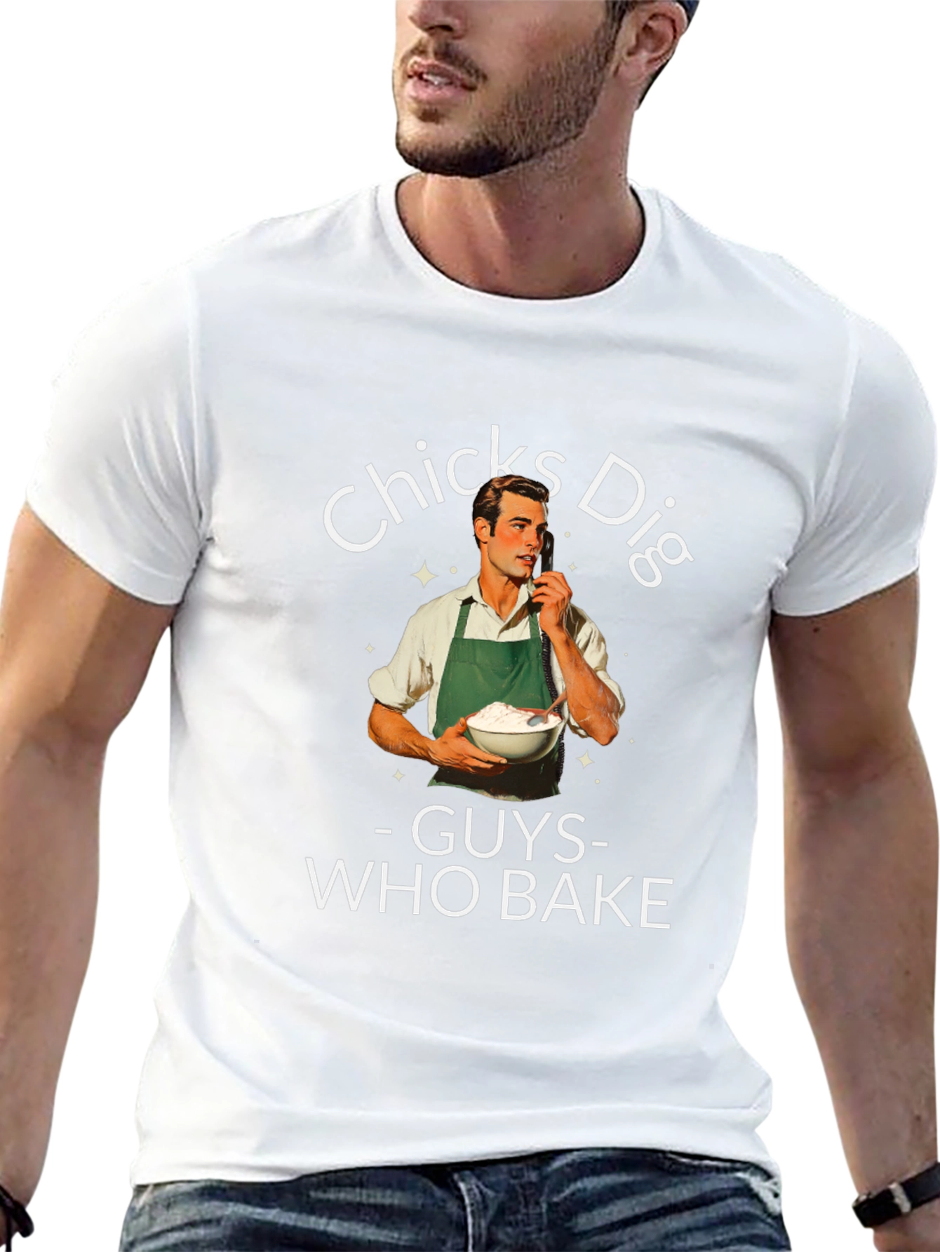 Black Funny "Chicks Dig Guys Who Bake" Graphic T-Shirt view 13