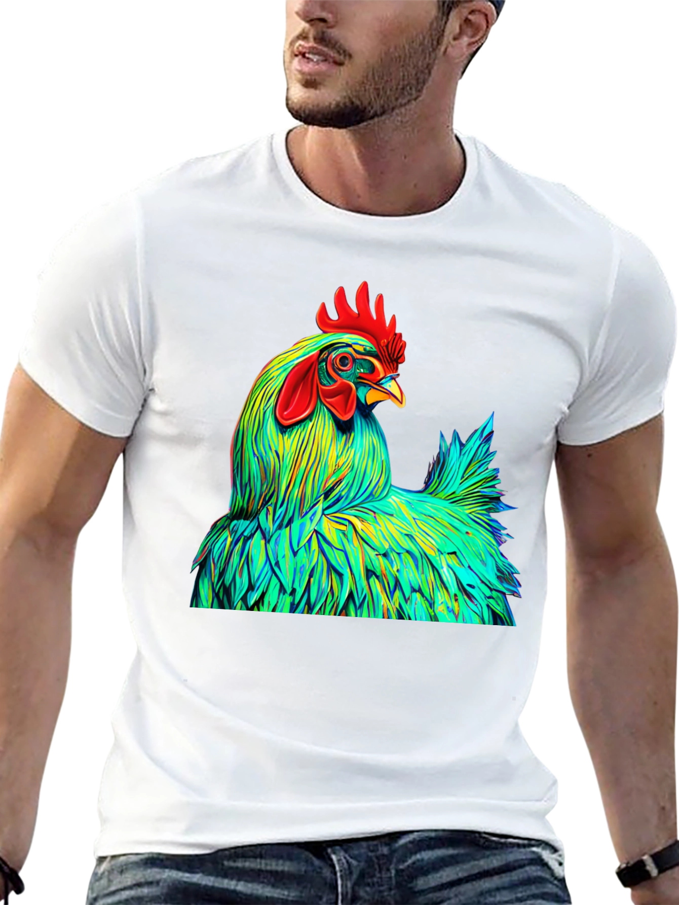 Black Vibrant Rooster Graphic Tee - Bold Style view 13
