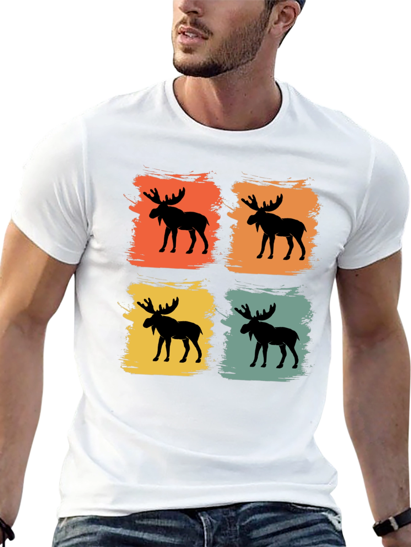Black Retro Moose Graphic Tee - Black Cotton Blend Shirt view 13
