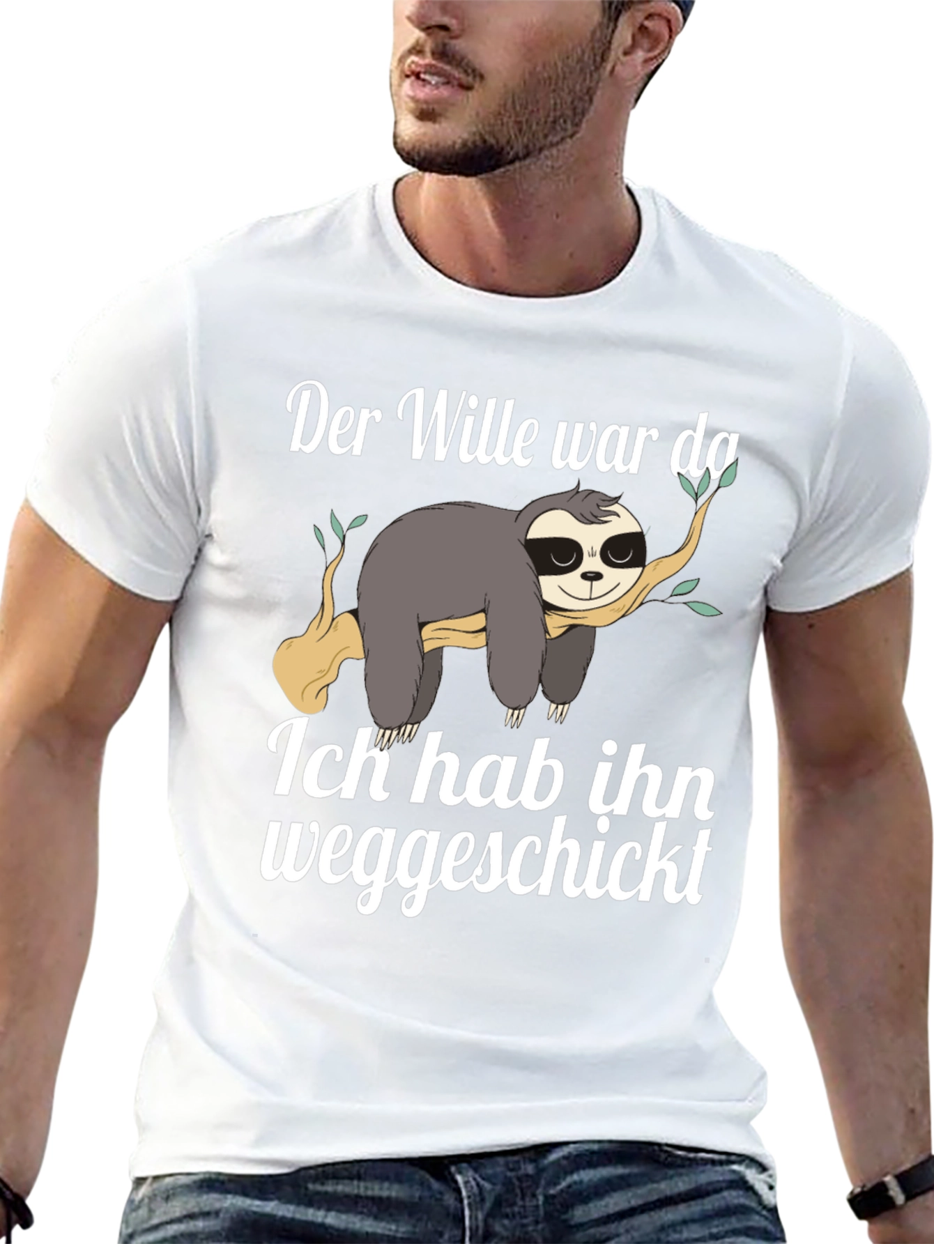 Black Sloth Funny German T-Shirt "Der Wille war da" view 13