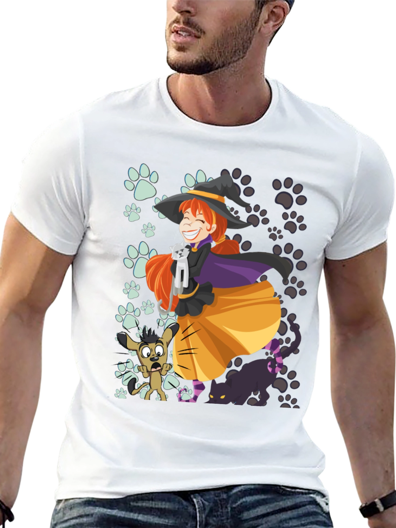 Black Witch and Pets T-Shirt view 13
