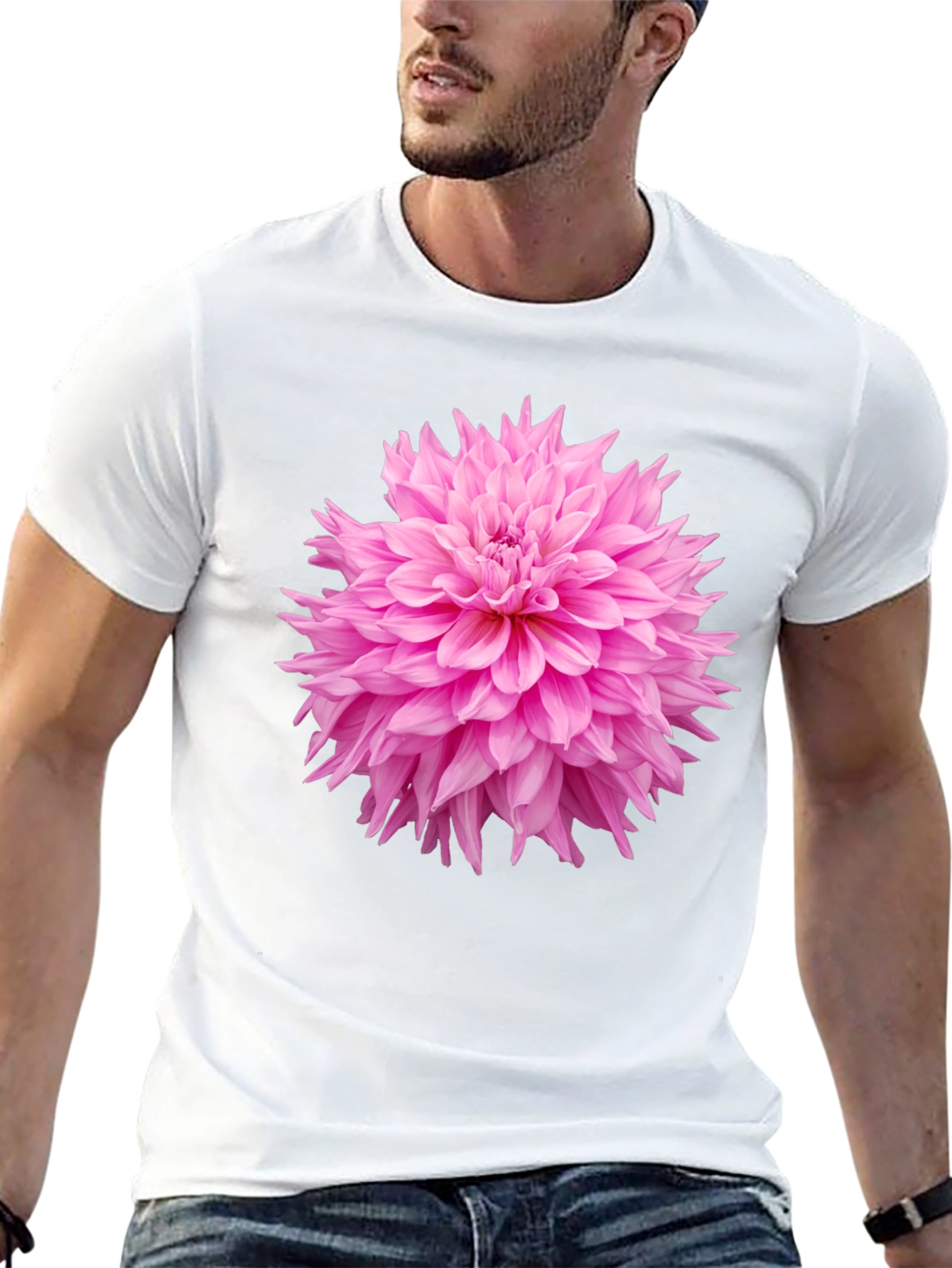 Black Black T-Shirt with Pink Flower Graphic view 13
