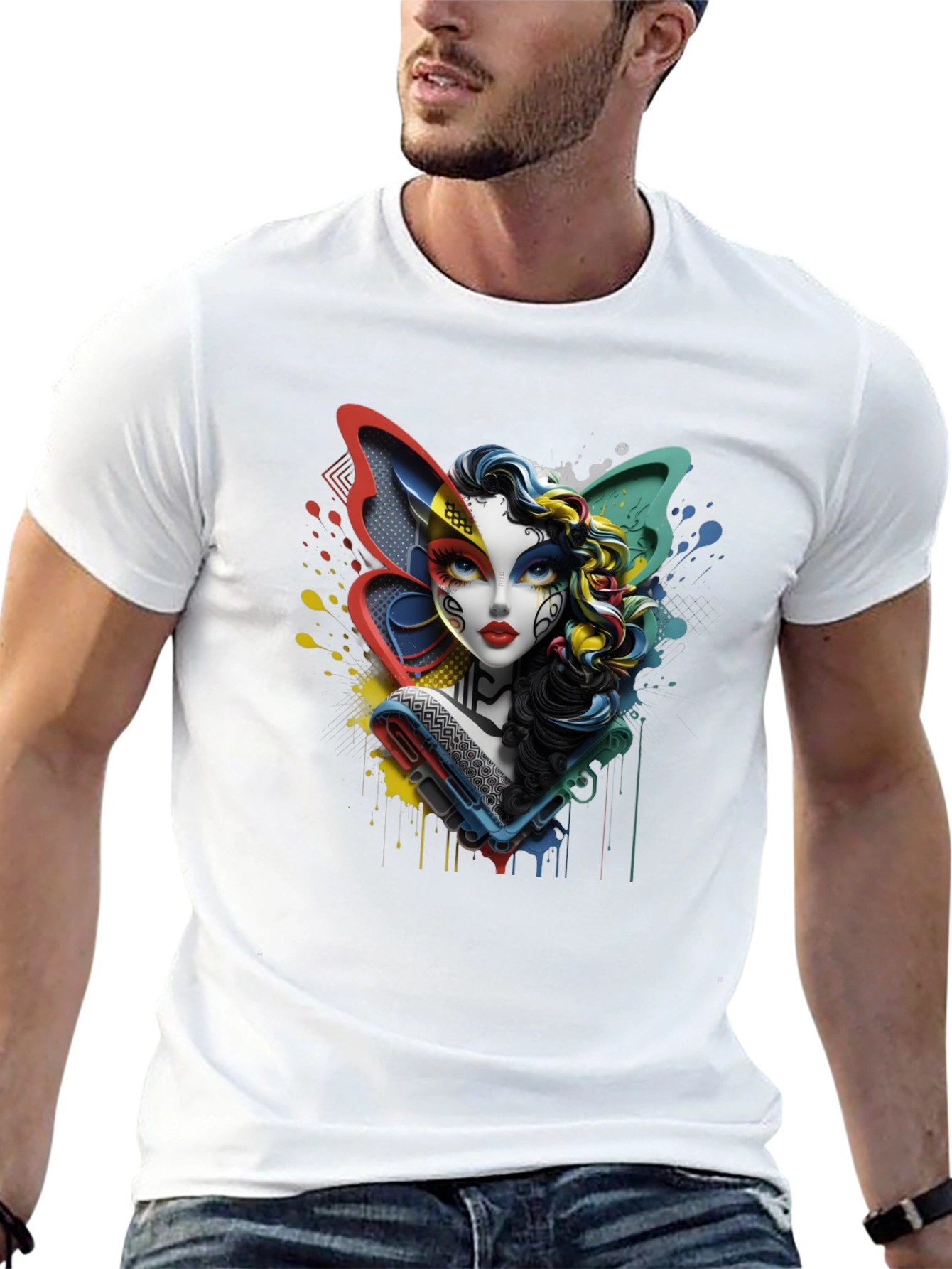Black Colorful Abstract Woman Graphic Print Black T-Shirt view 13