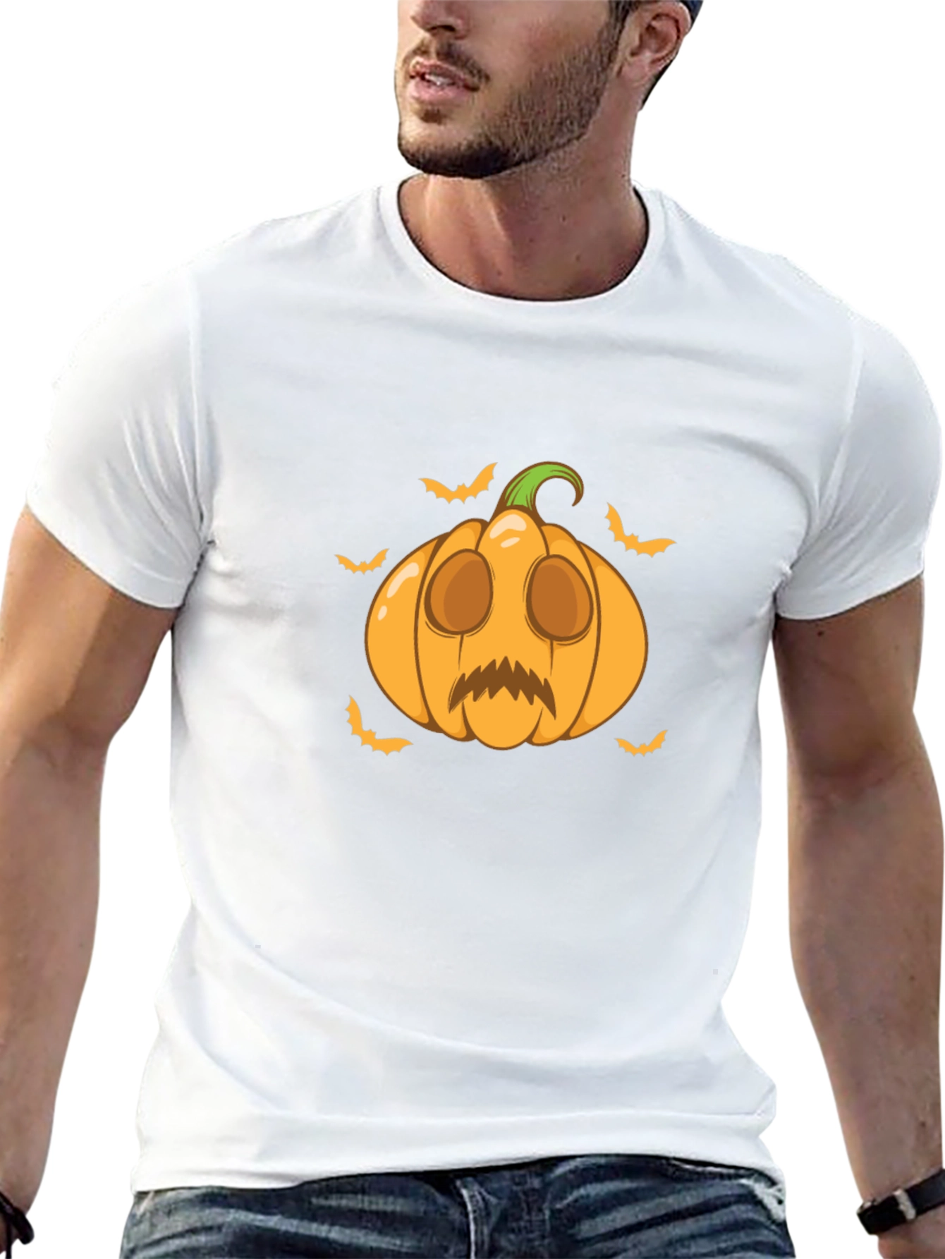 Black Halloween Pumpkin Graphic Tee - Spooky Season Shirt view 13