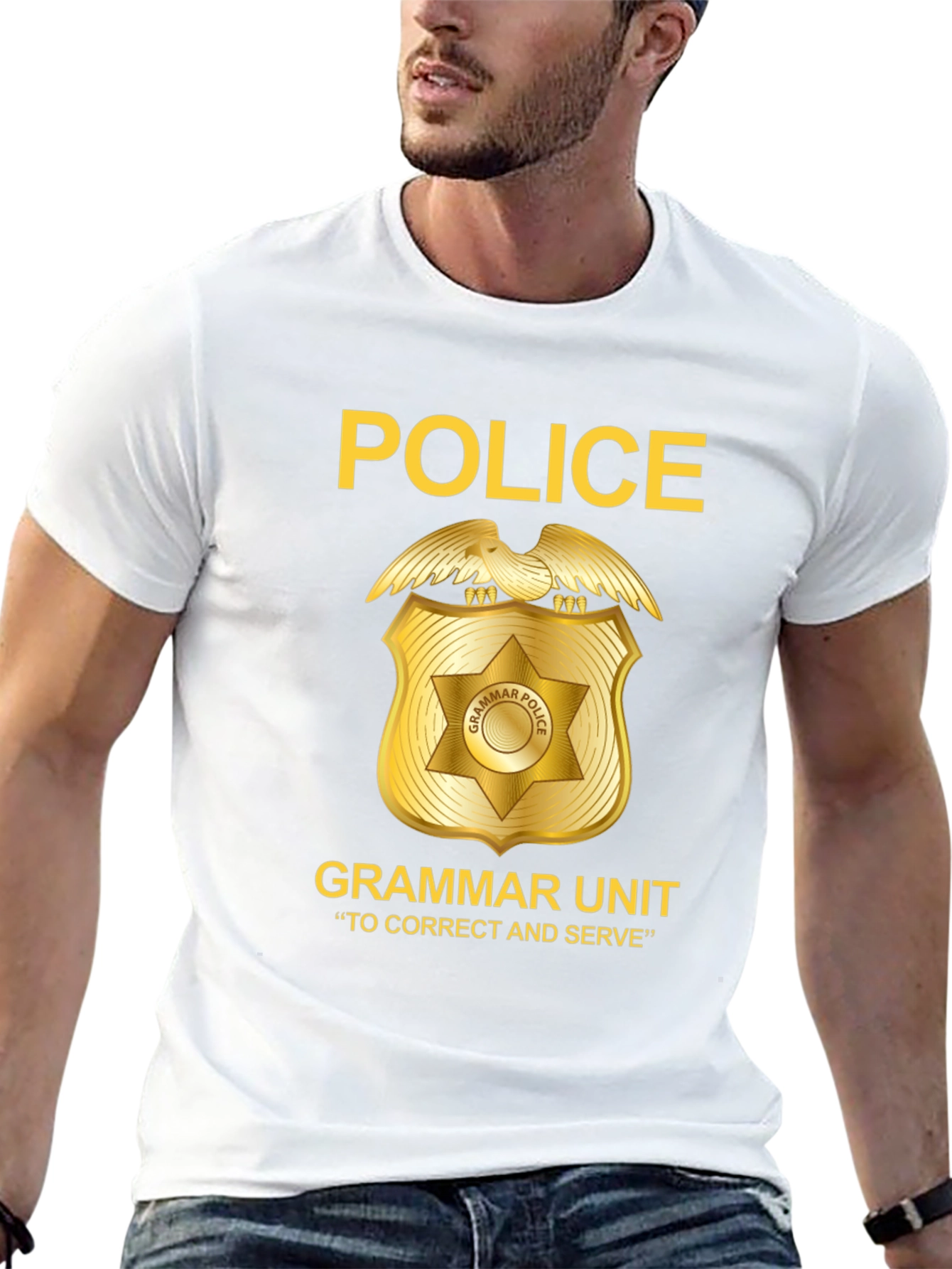 Black Grammar Police T-Shirt - Correct and Serve view 13