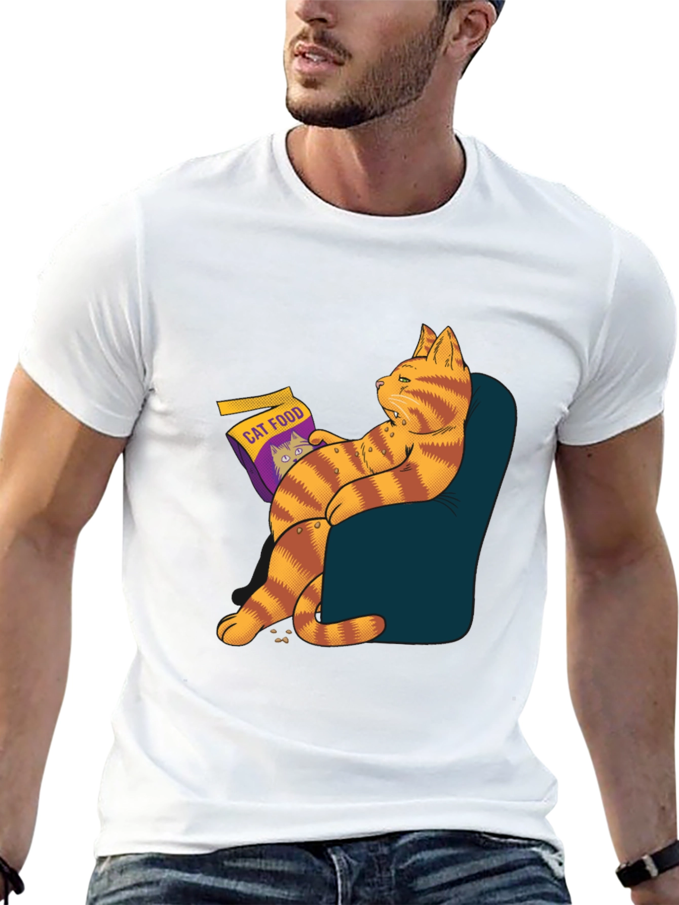 Black Funny Cat Food T-Shirt - Lazy Cat Design view 13