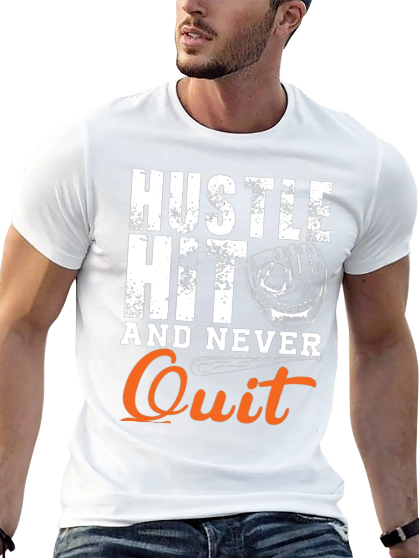 Black Hustle Hit Never Quit Baseball T-Shirt view 13