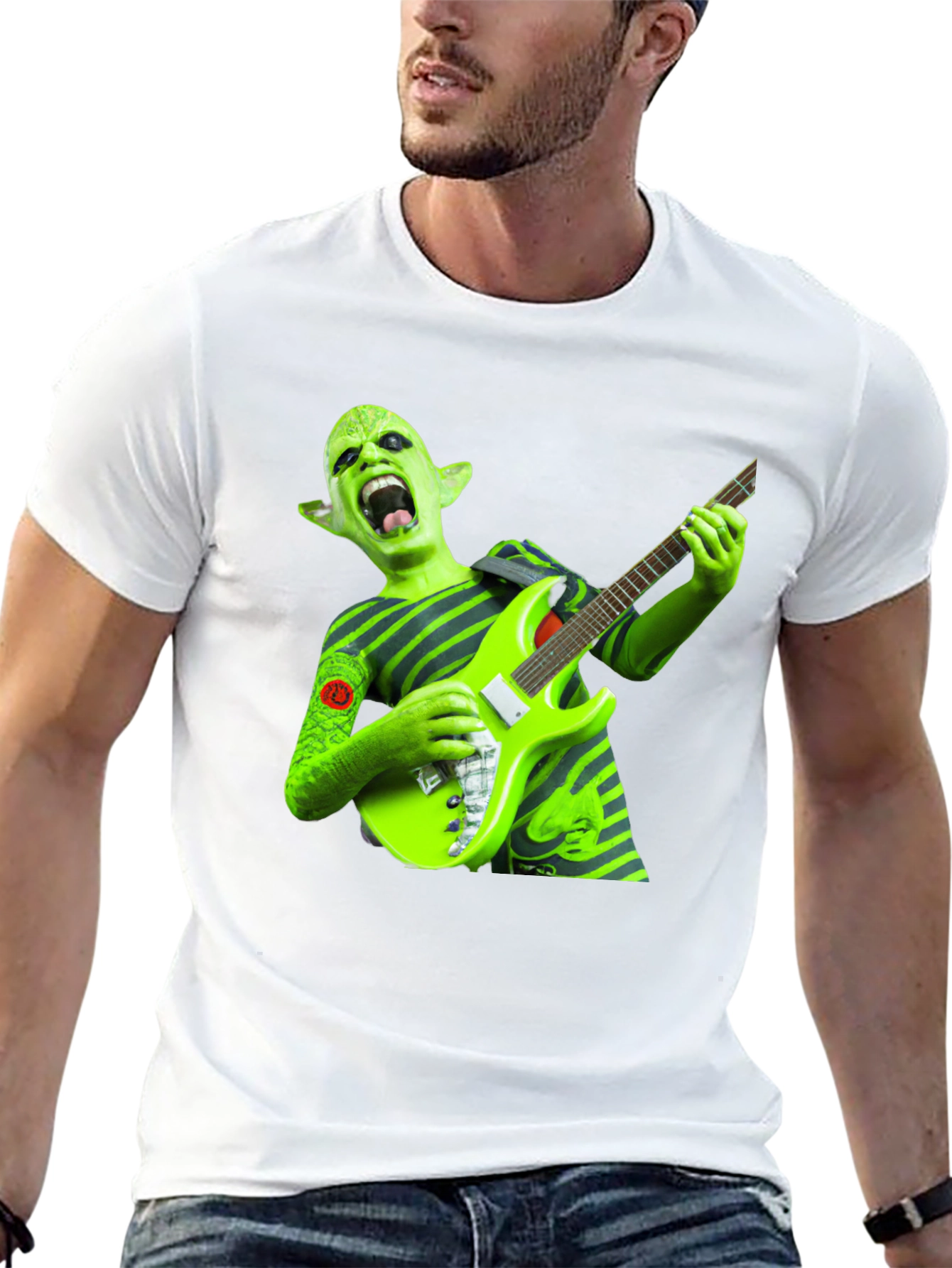 Black Green Alien Guitarist Graphic Tee view 13