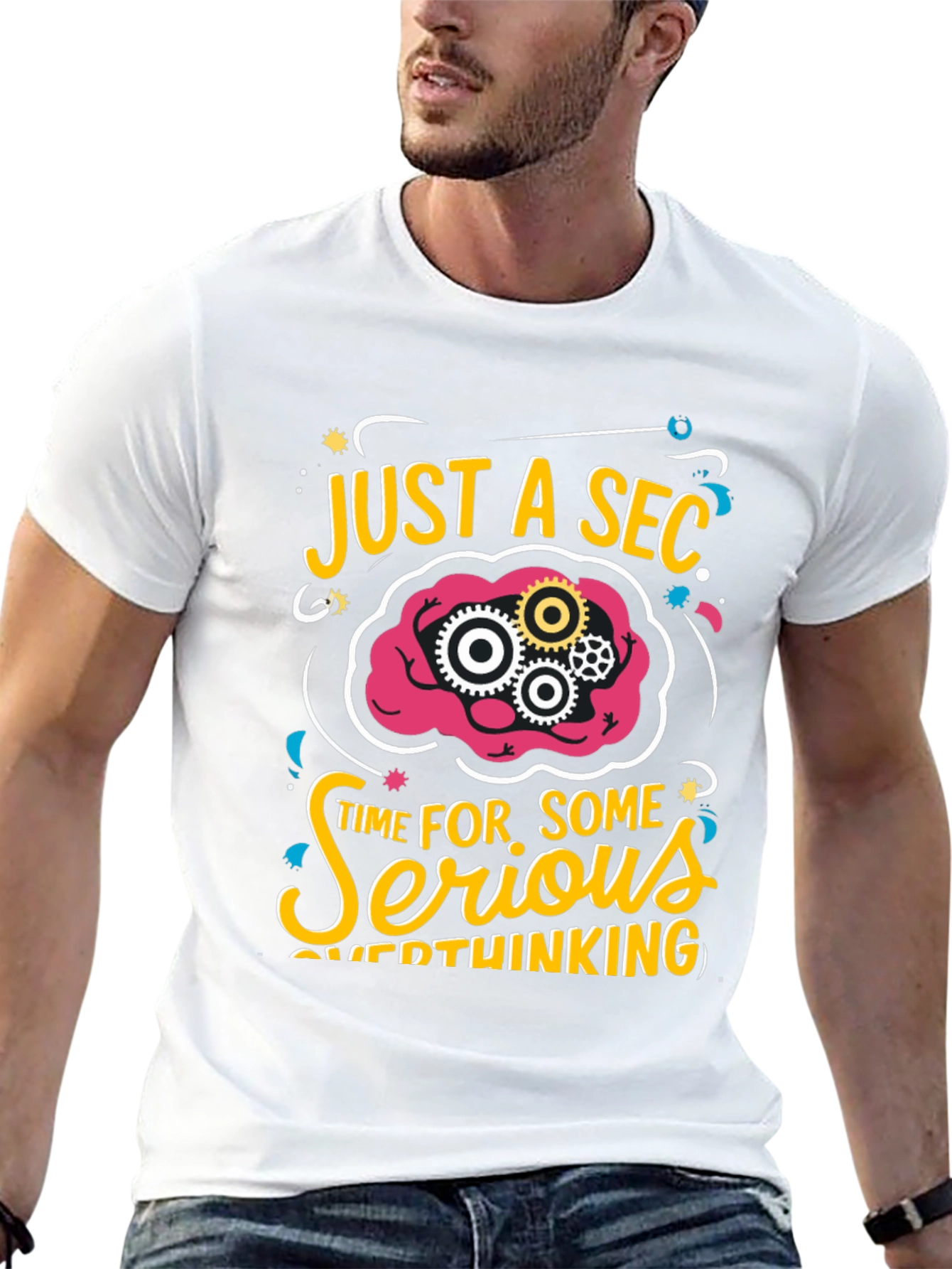 Black Just a Sec Serious Overthinking Graphic T-Shirt view 13