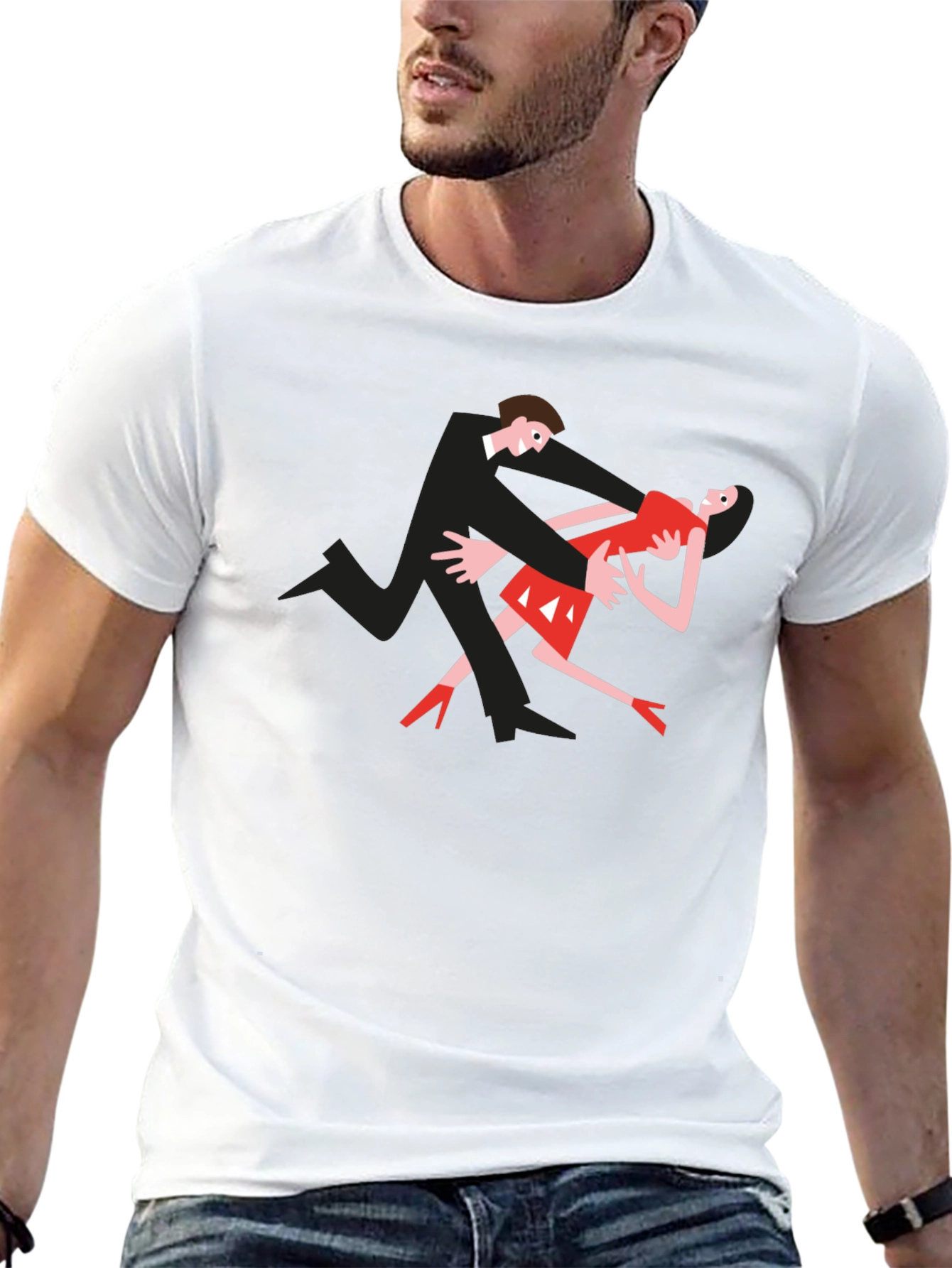 Black Dancing Couple Graphic Tee - Black Cotton T-Shirt view 13