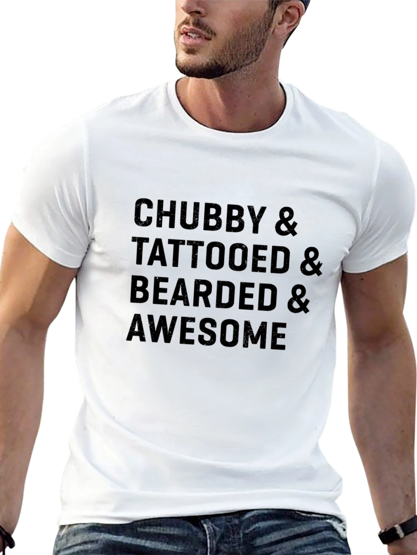 Black Chubby Tattooed Bearded Awesome Black T-Shirt view 13