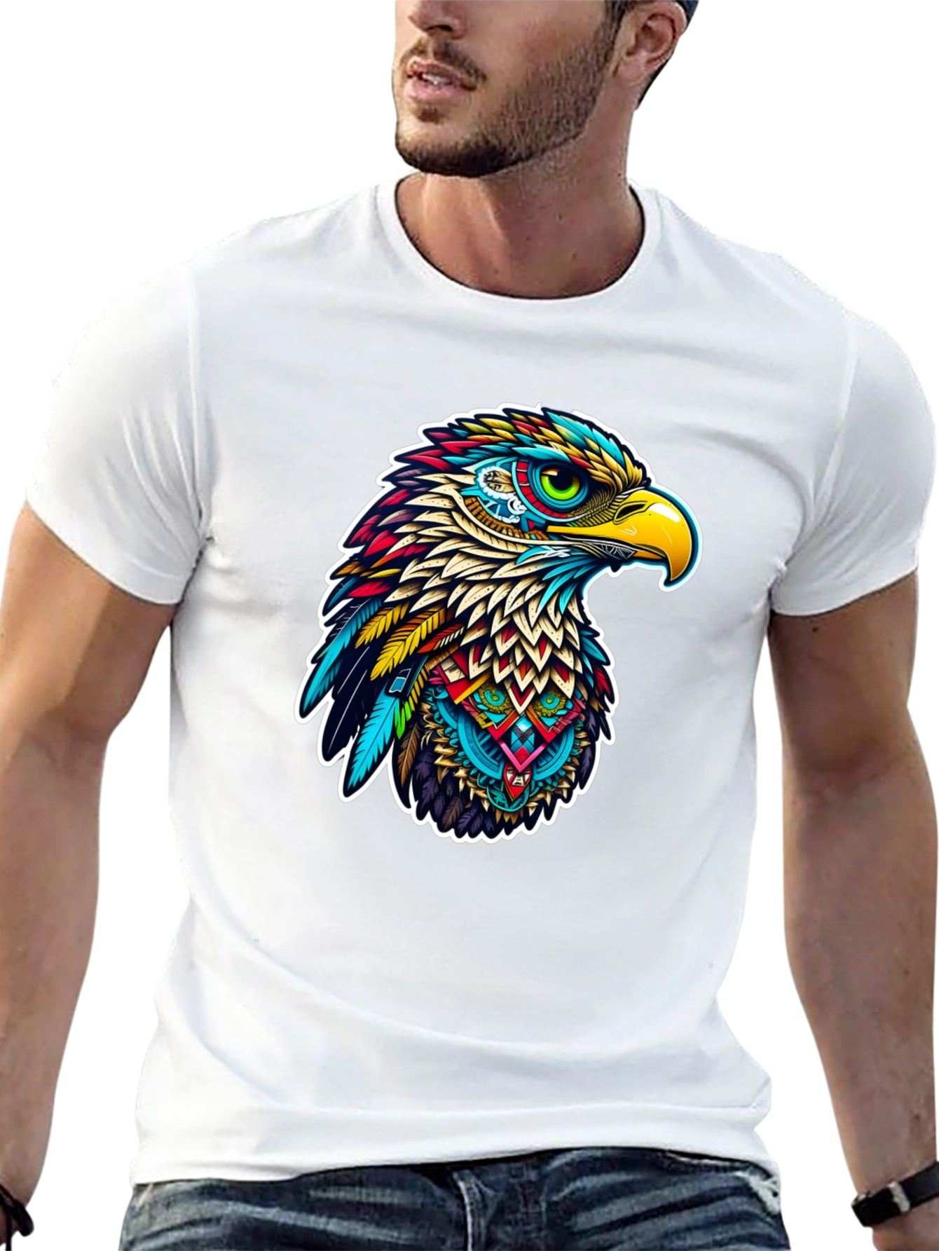 Black Vibrant Eagle Graphic Tee - Stylish Men's Black T-Shirt view 13