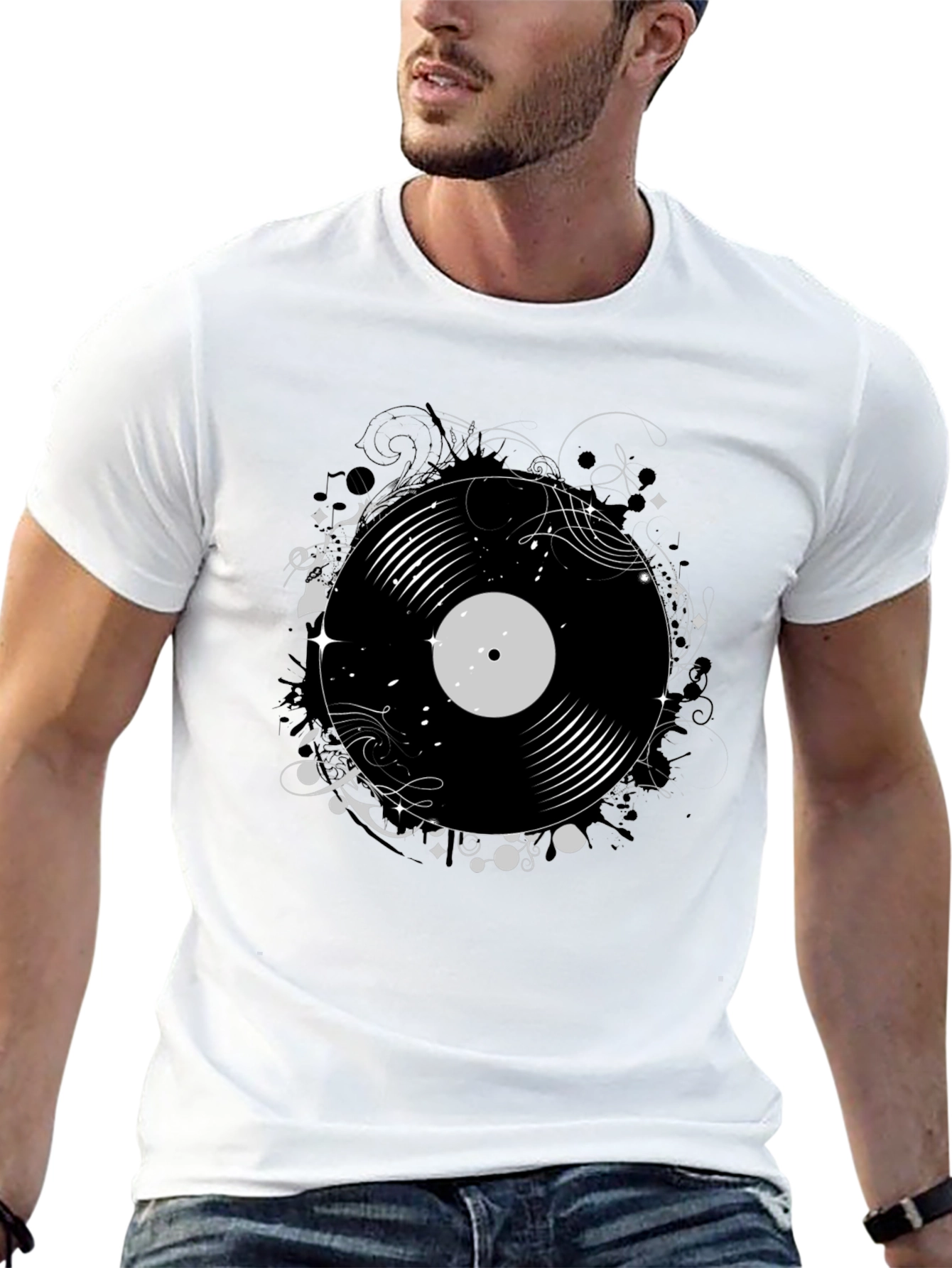 Black Vinyl Record Graphic Print Tee view 13