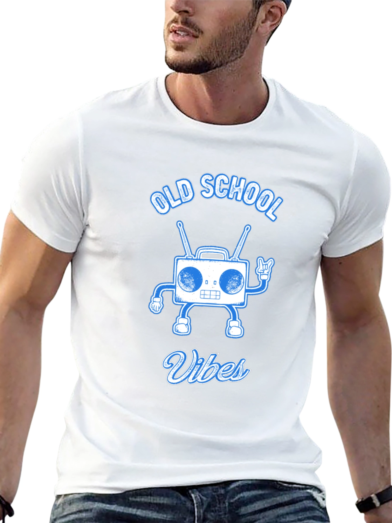Black Old School Vibes Graphic Tee - Retro Radio Design view 13