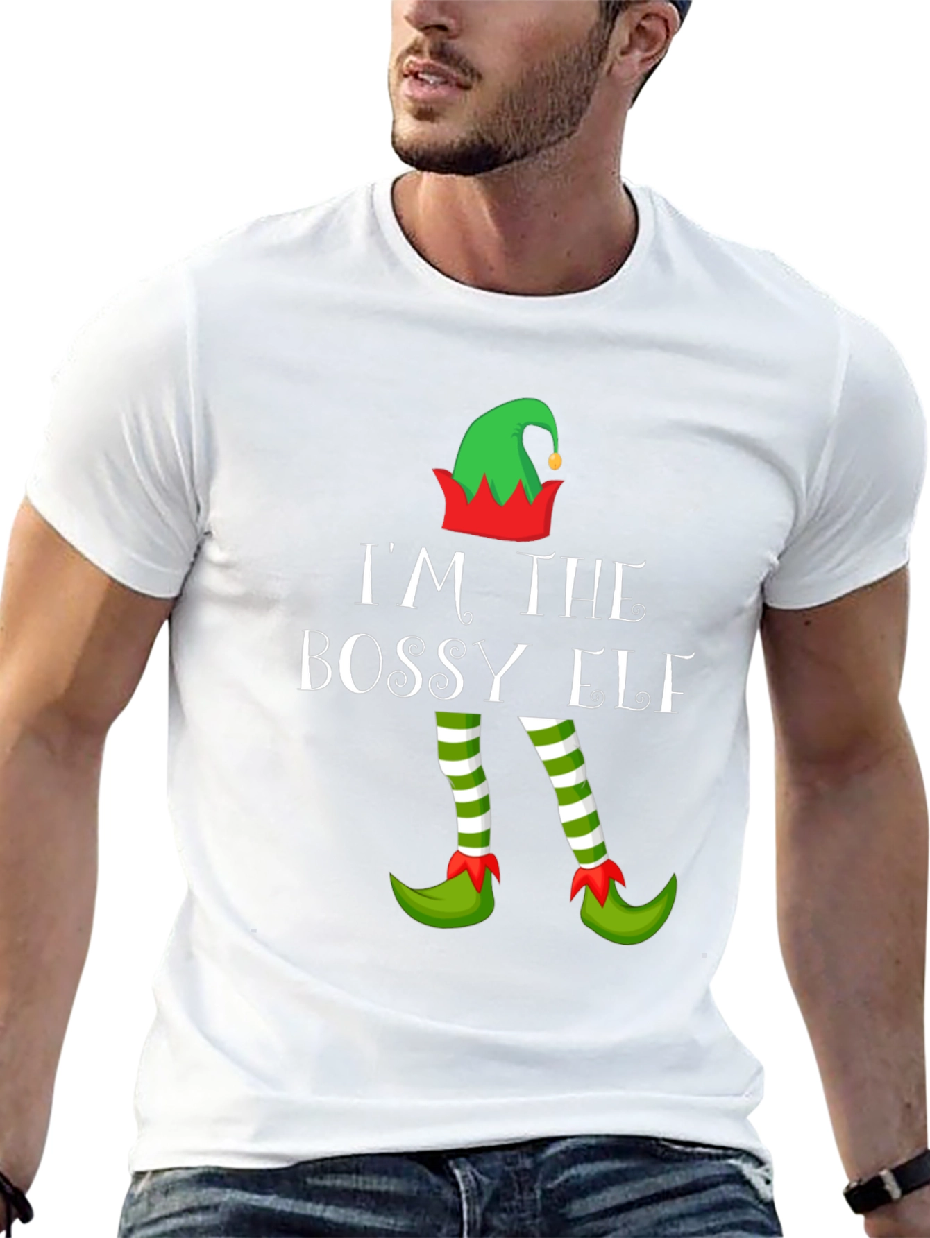 Black I'm the Bossy Elf Christmas T-Shirt view 13