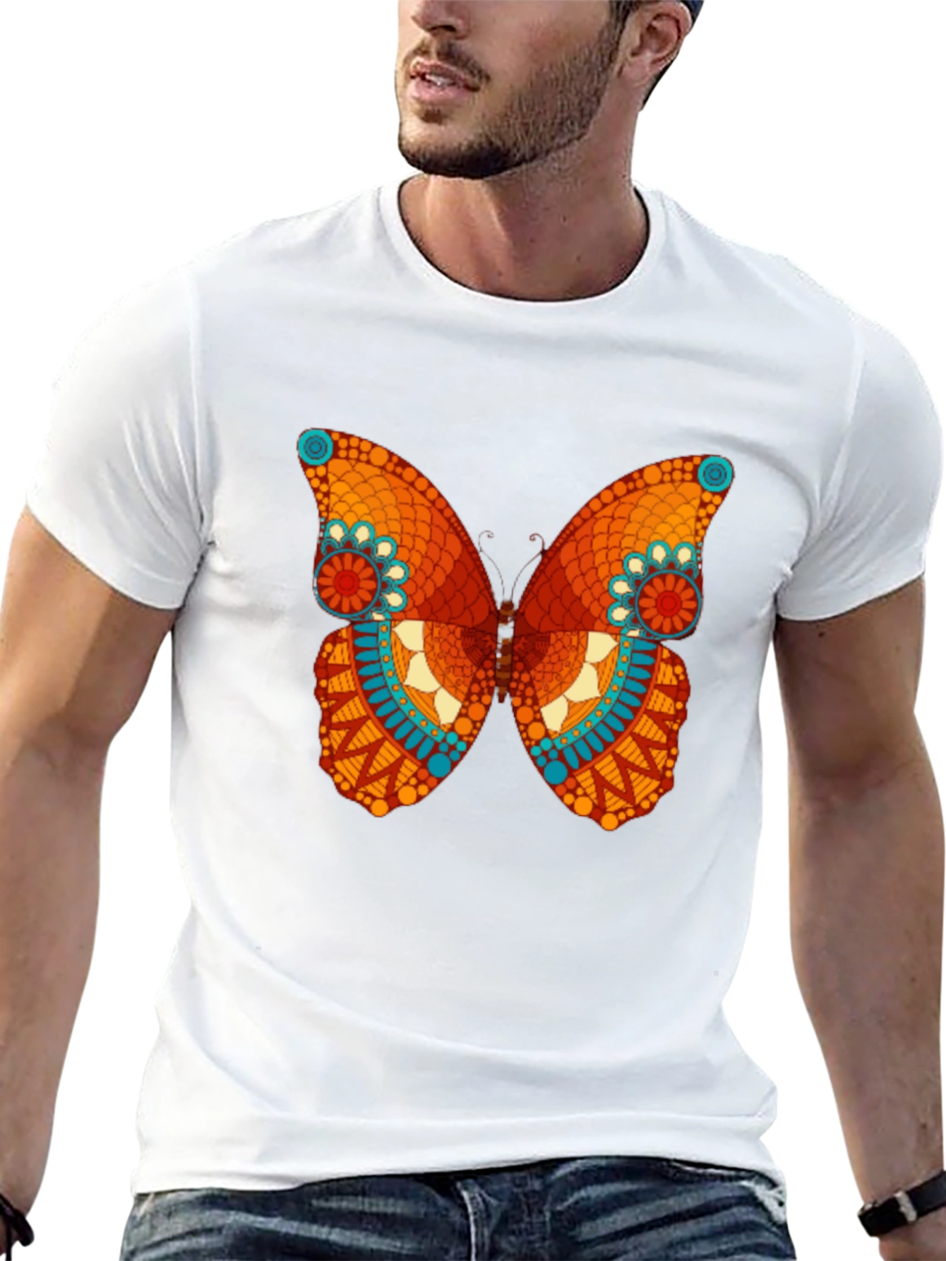Butterfly Mandala Graphic Tee - Stylish Men's Black T-Shirt - 13