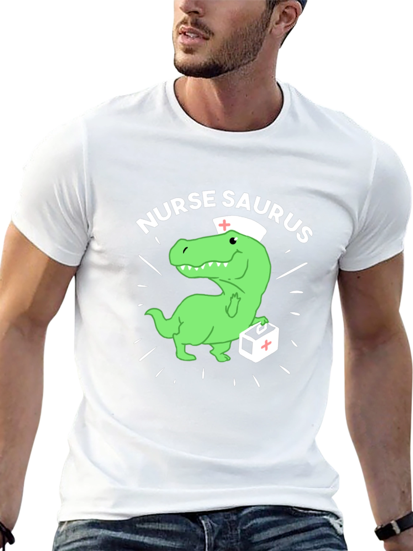 Black Nurse Saurus T-Shirt - Funny Dinosaur Nursing Tee view 13
