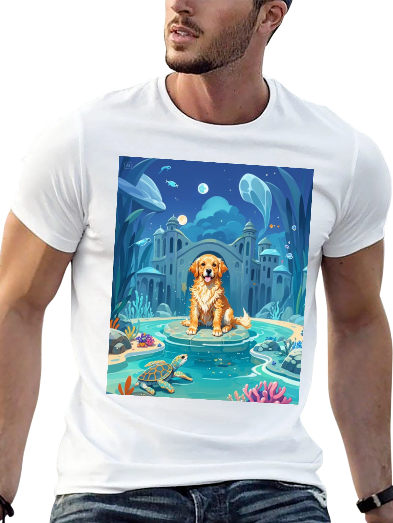 Black Underwater Dog Cartoon Graphic Tee view 13
