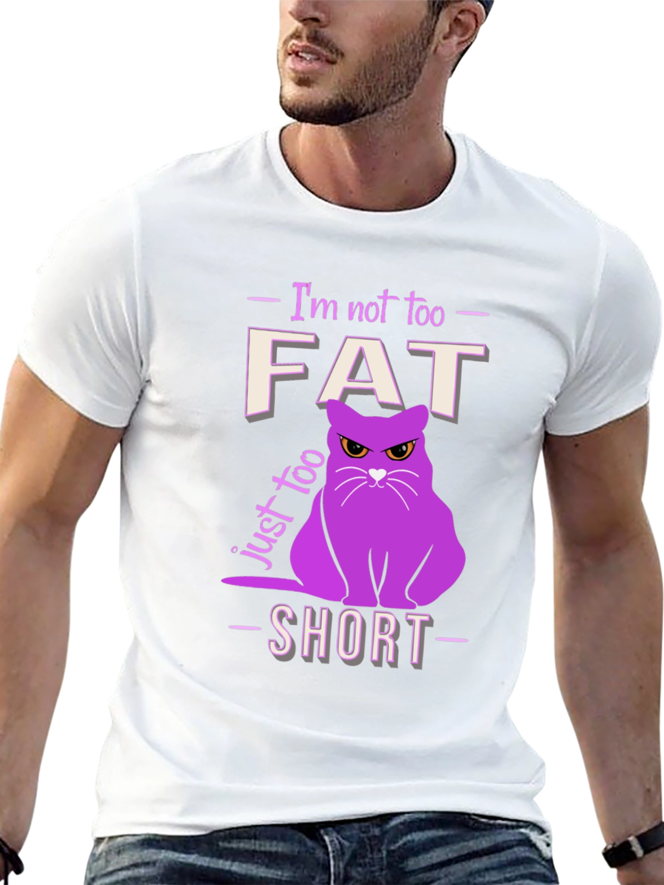 Black Funny Cat T-Shirt - Not Fat, Just Too Short! view 13